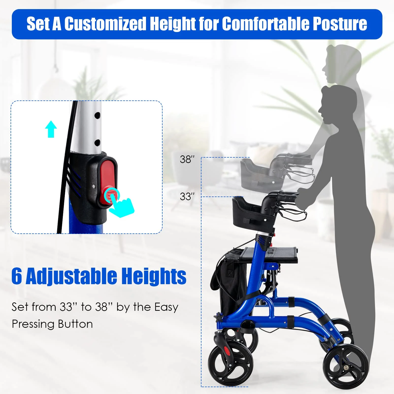 Goplus 2 in 1 Rollator Walkers for Seniors with Seat - Image 4