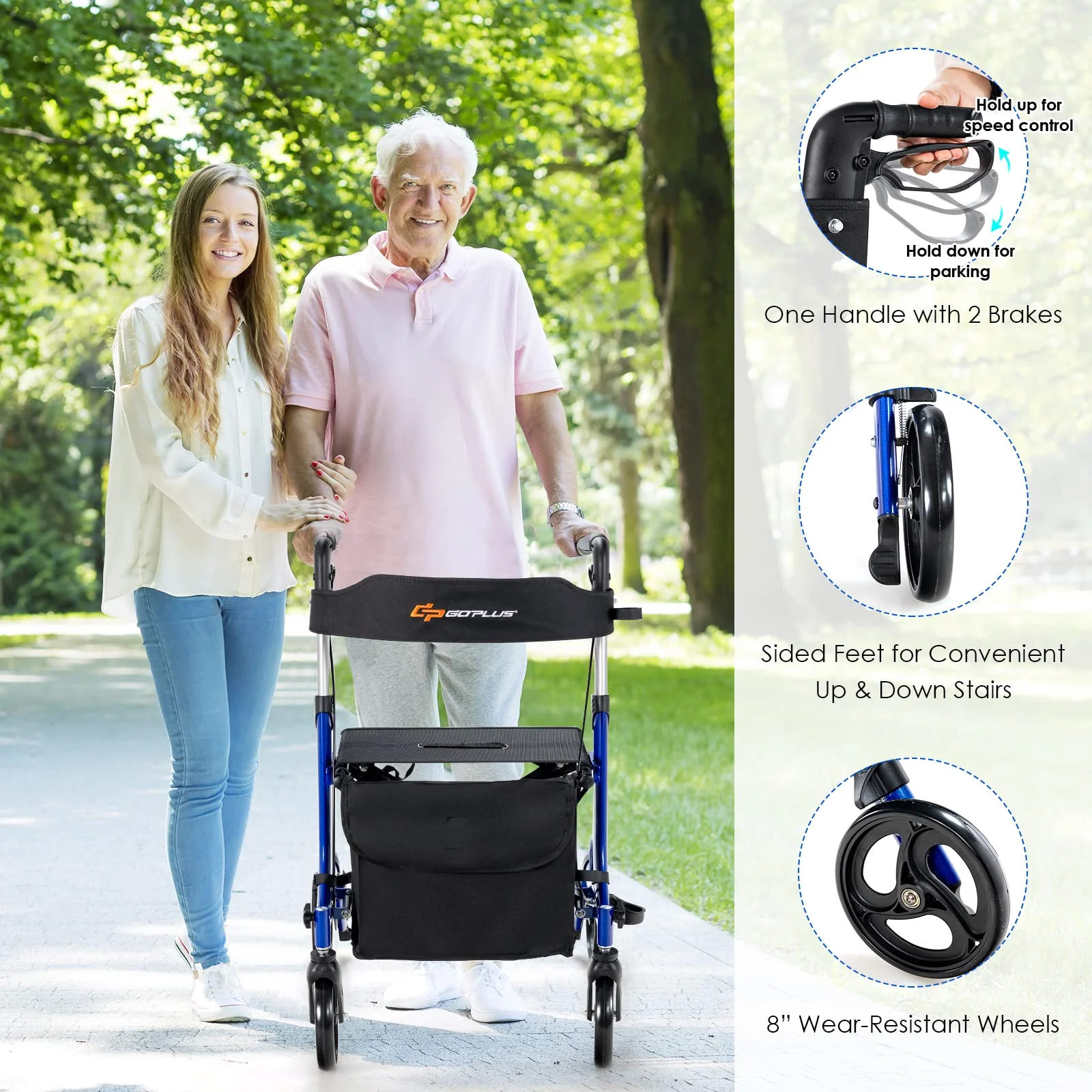 Goplus 2 in 1 Rollator Walkers for Seniors with Seat - Image 5