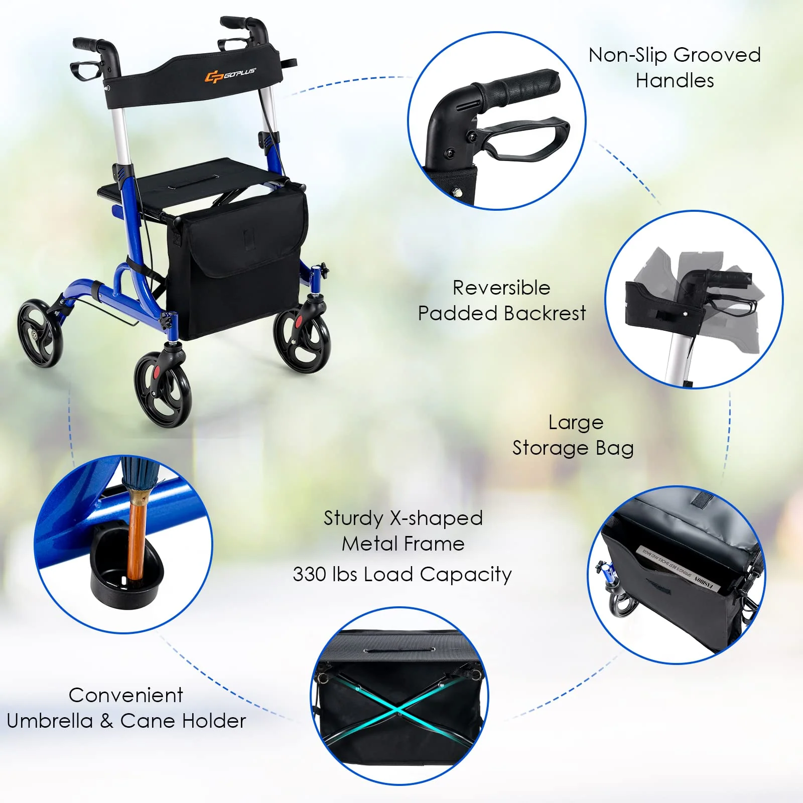 Goplus 2 in 1 Rollator Walkers for Seniors with Seat - Image 6