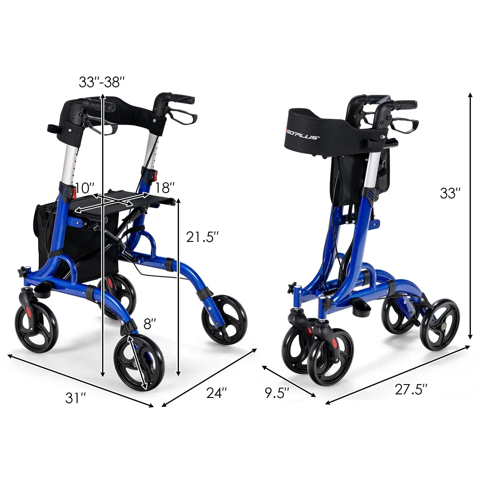 Goplus 2 in 1 Rollator Walkers for Seniors with Seat - Image 8