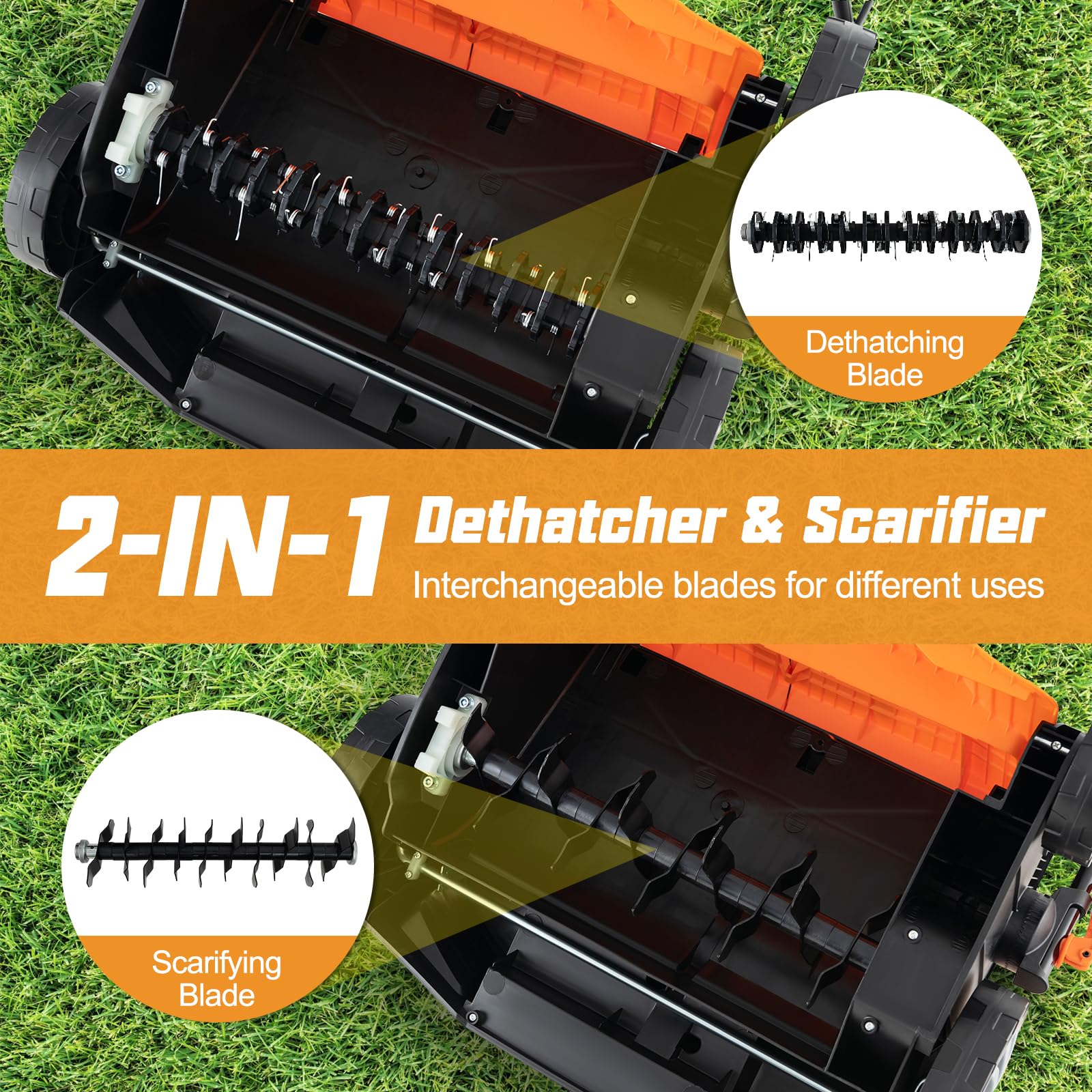 Goplus 2-in-1 Scarifier and Lawn Dethatcher, 16-Inch 15A Corded Electric Dethatcher w/ 14.5-Gal Collection Bag - Image 3