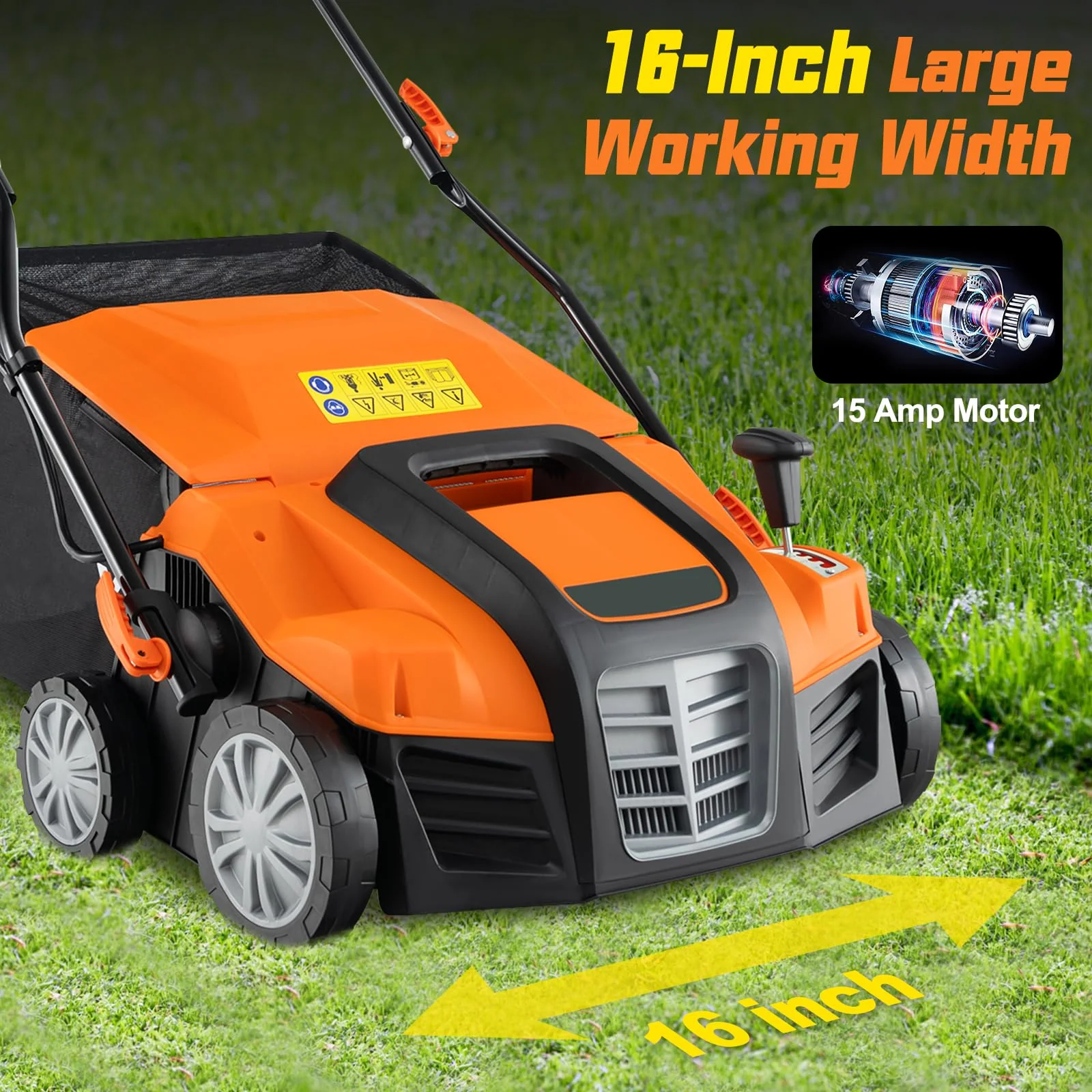 Goplus 2-in-1 Scarifier and Lawn Dethatcher, 16-Inch 15A Corded Electric Dethatcher w/ 14.5-Gal Collection Bag - Image 5