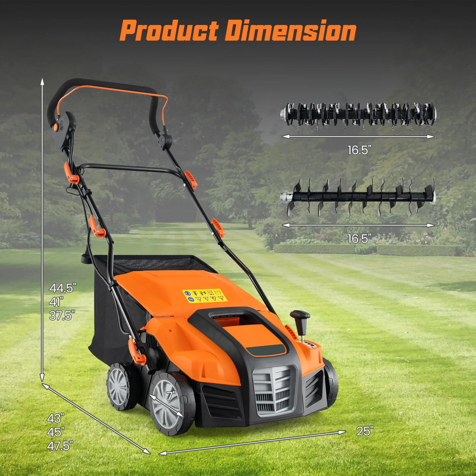 Goplus 2-in-1 Scarifier and Lawn Dethatcher, 16-Inch 15A Corded Electric Dethatcher w/ 14.5-Gal Collection Bag - Image 7