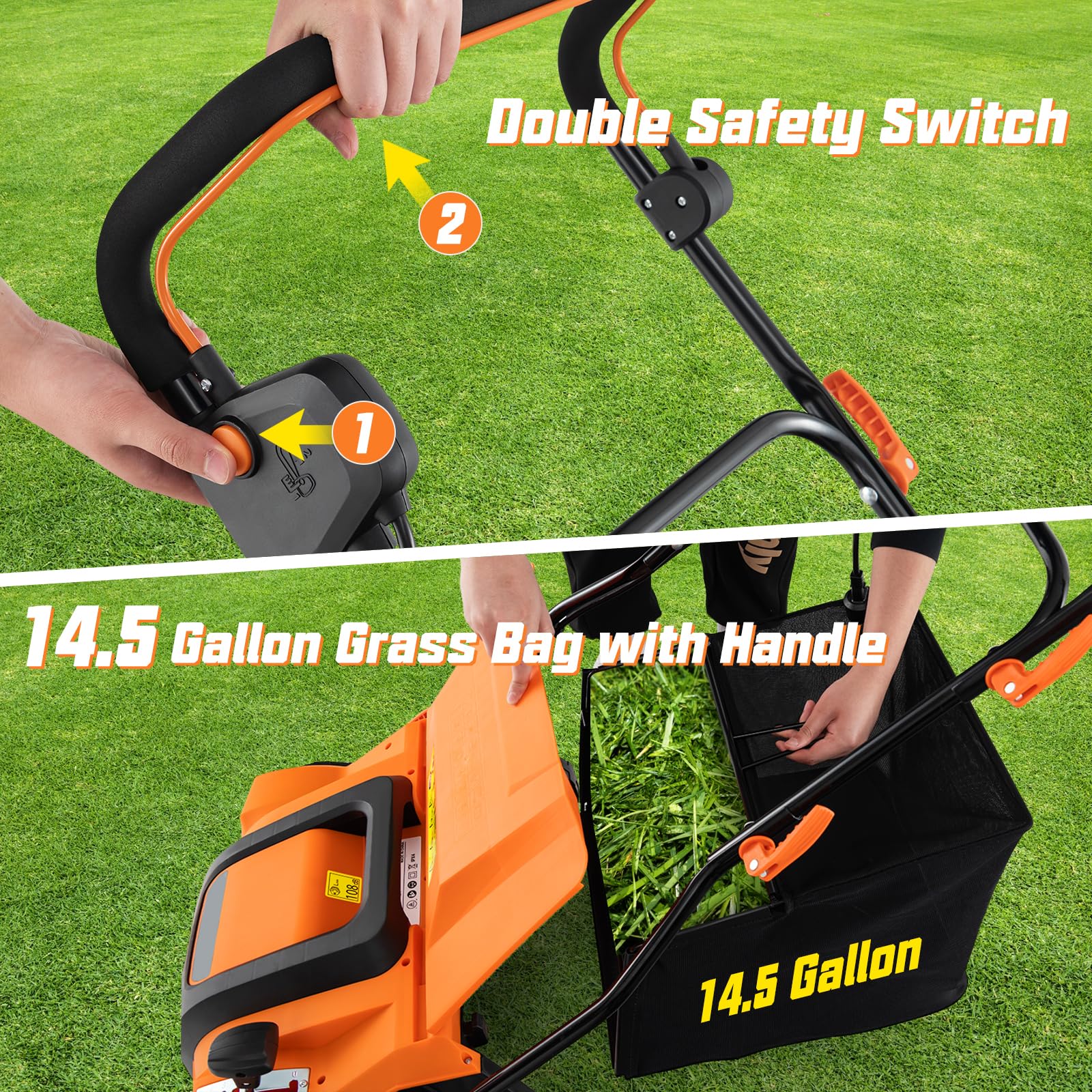 Goplus 2-in-1 Scarifier and Lawn Dethatcher, 16-Inch 15A Corded Electric Dethatcher w/ 14.5-Gal Collection Bag - Image 8