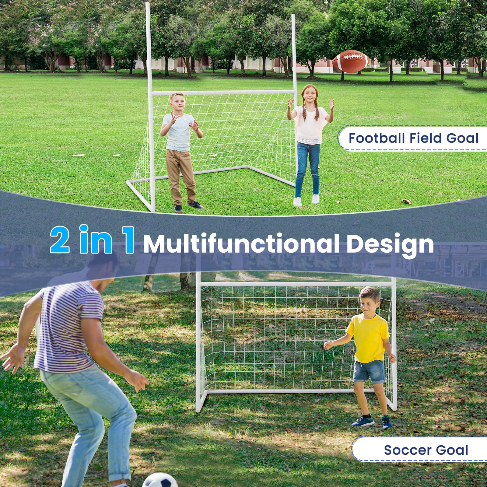 Goplus 2 in 1 Soccer Goal, Football Field Goal w/ 4 Ground Stakes, 5.5 ft x 3.5 ft x 7 ft - Image 2