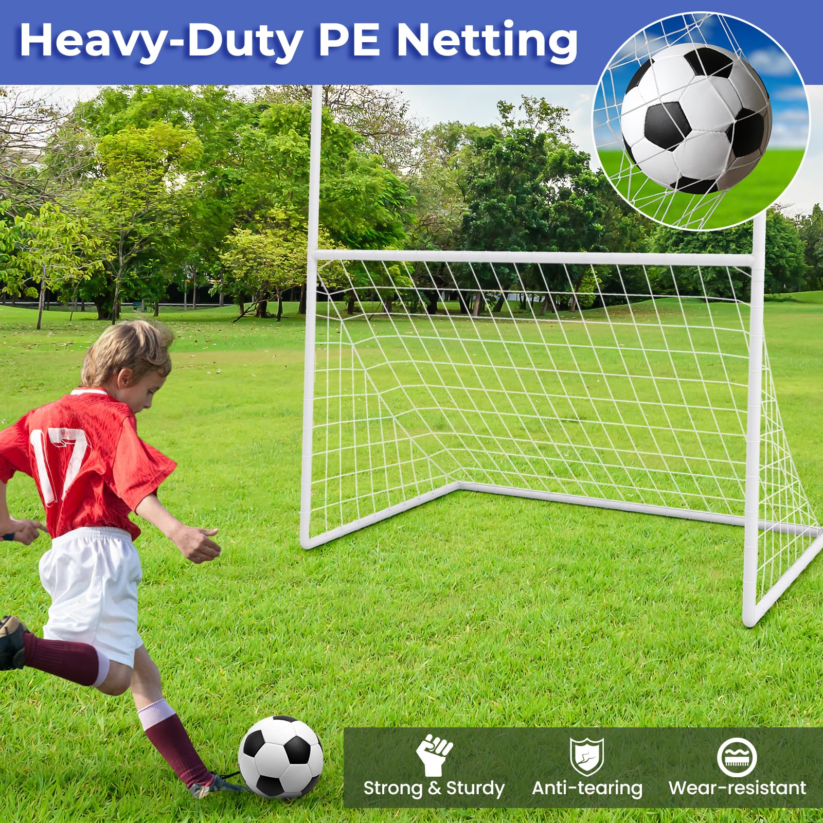 Goplus 2 in 1 Soccer Goal, Football Field Goal w/ 4 Ground Stakes, 5.5 ft x 3.5 ft x 7 ft - Image 3