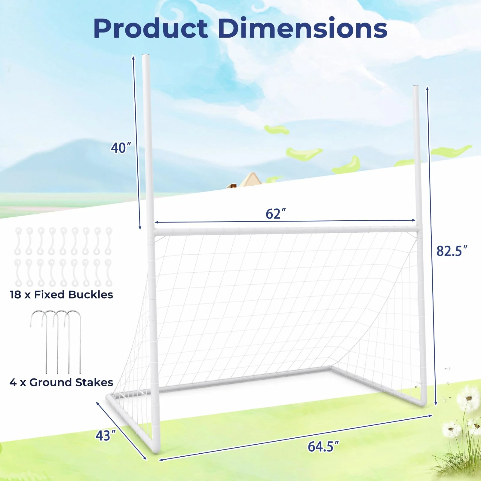 Goplus 2 in 1 Soccer Goal, Football Field Goal w/ 4 Ground Stakes, 5.5 ft x 3.5 ft x 7 ft - Image 7