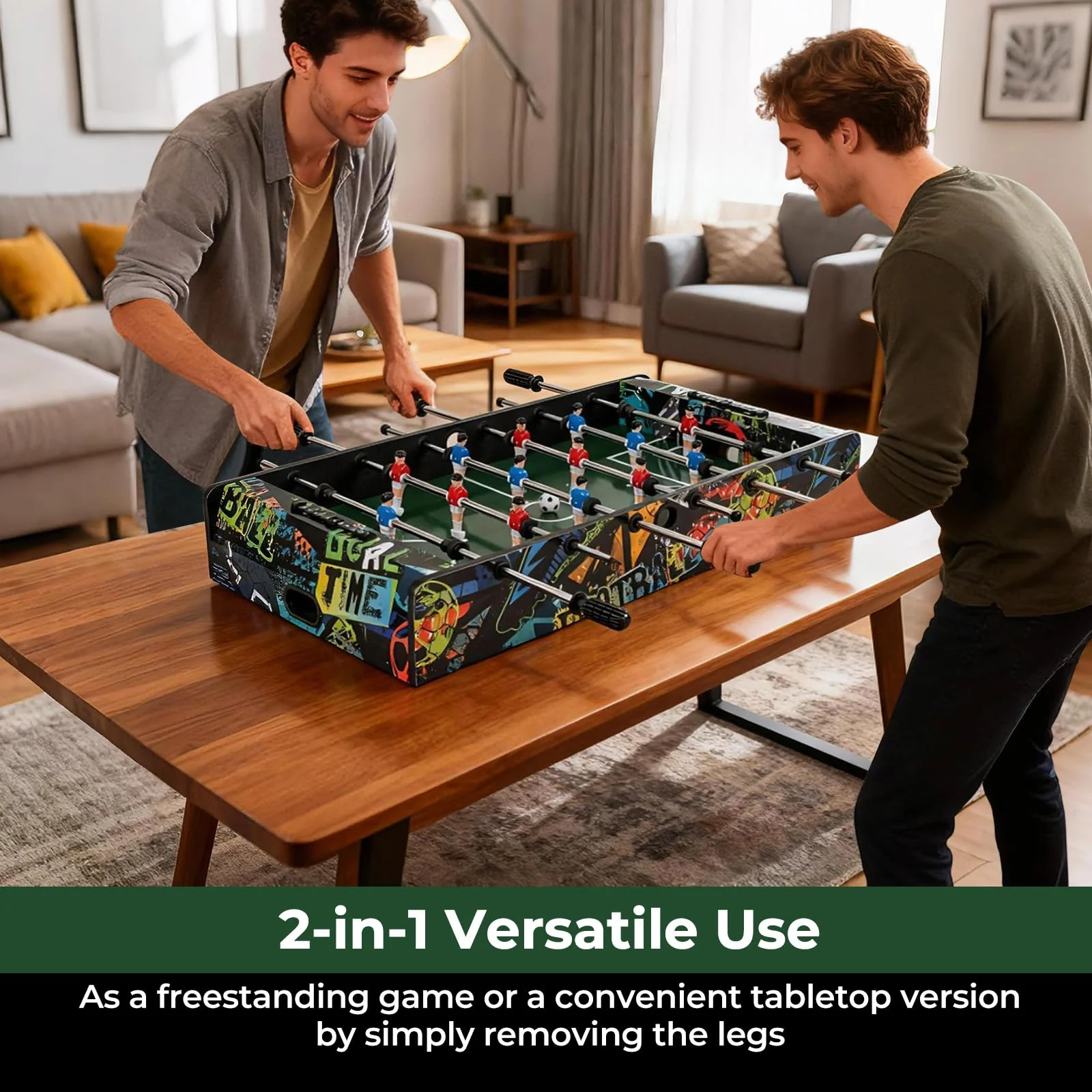 Goplus 2-in-1 Soccer Table with Detachable Legs for Tabletop for Indoor Home Office Bar Game Room - Image 2