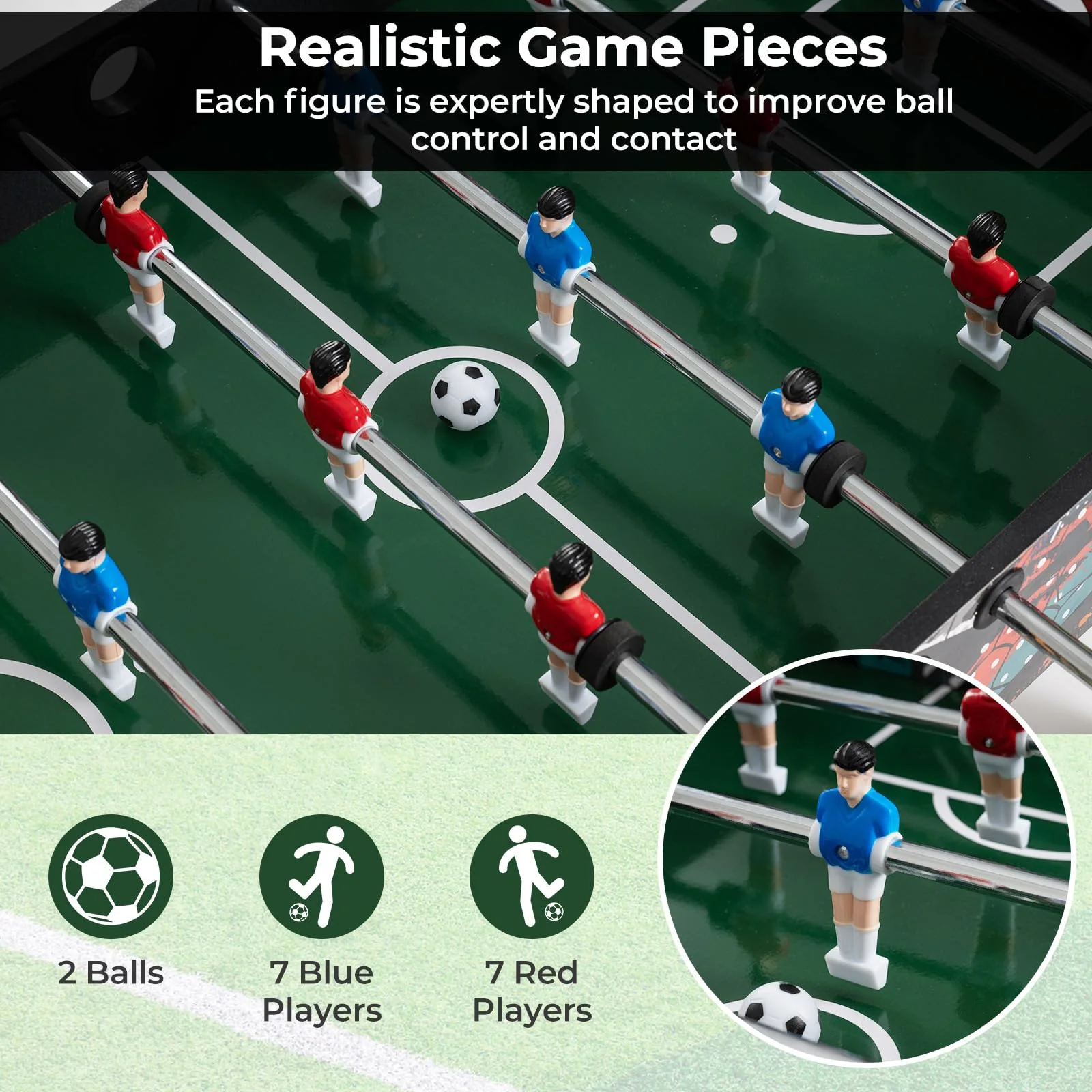 Goplus 2-in-1 Soccer Table with Detachable Legs for Tabletop for Indoor Home Office Bar Game Room - Image 3
