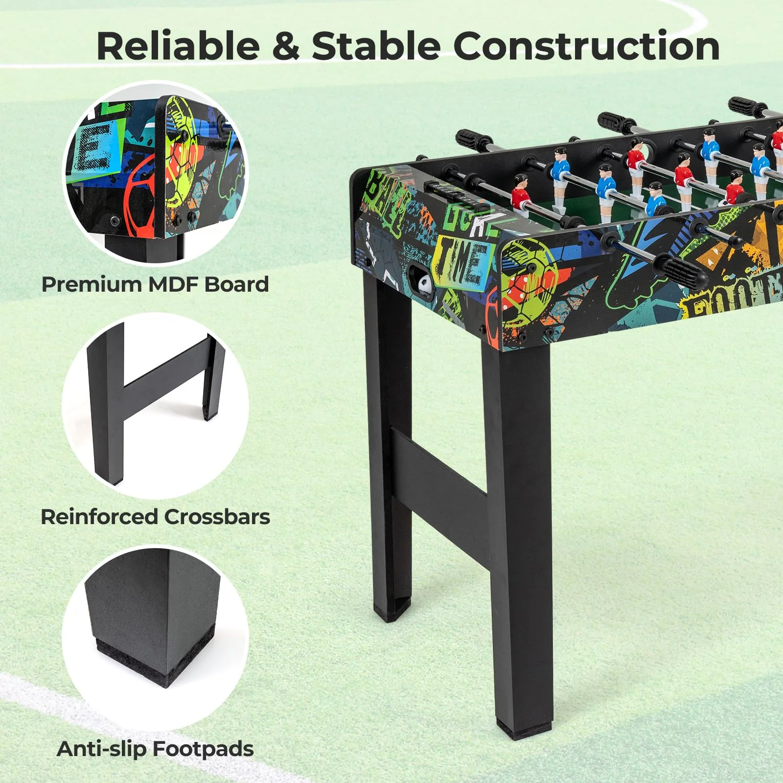 Goplus 2-in-1 Soccer Table with Detachable Legs for Tabletop for Indoor Home Office Bar Game Room - Image 5