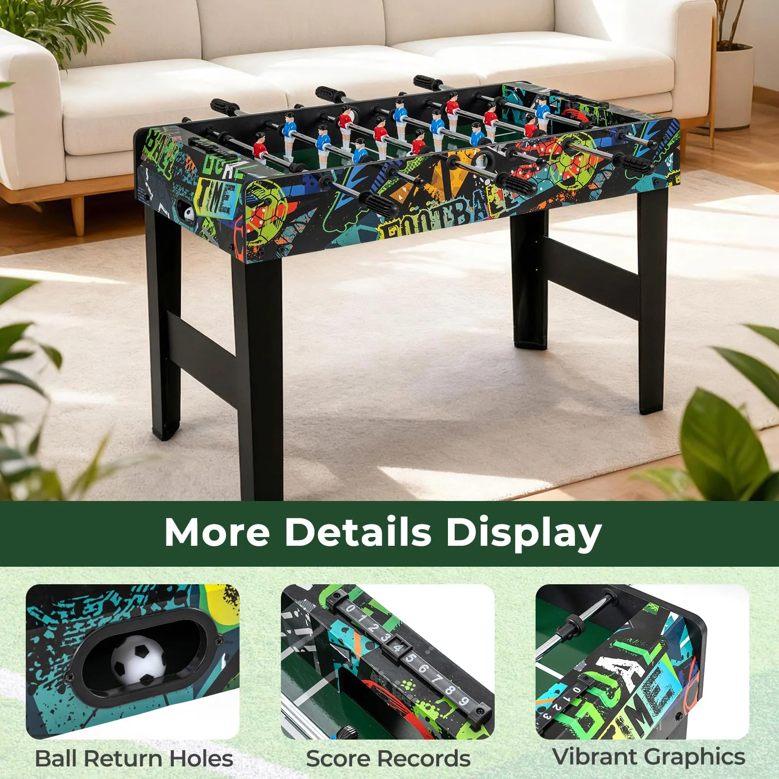 Goplus 2-in-1 Soccer Table with Detachable Legs for Tabletop for Indoor Home Office Bar Game Room - Image 7