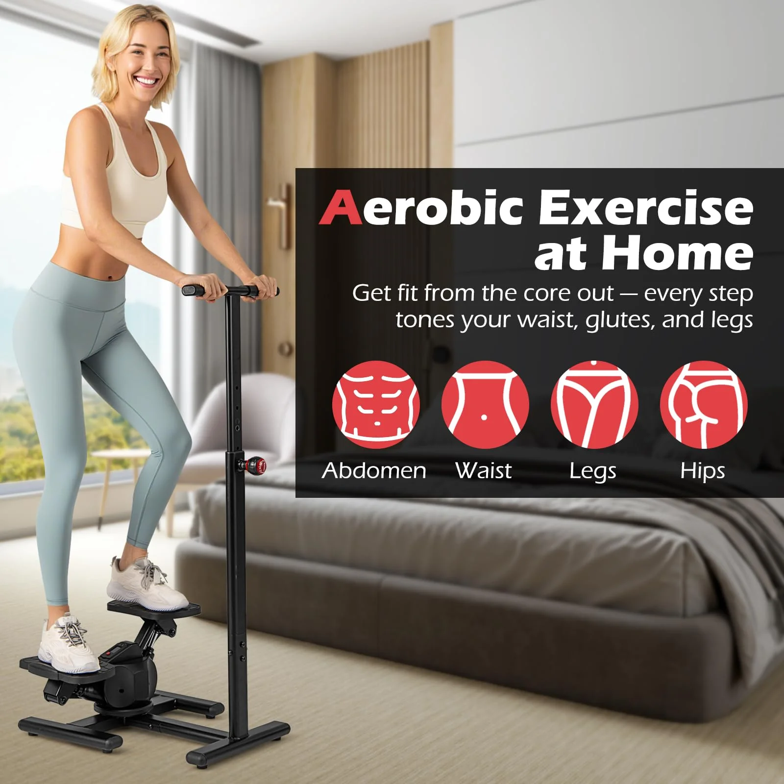 Goplus 2 in 1 Twist Stepper with Handlebar Waist Twister Platform & LCD Monitor - Image 3
