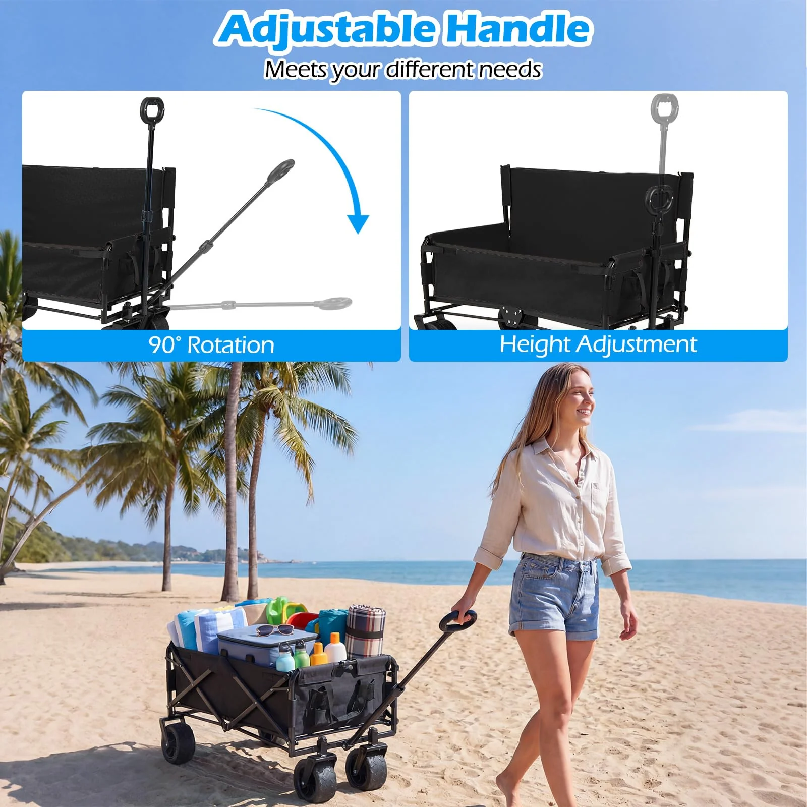 Goplus 2-in-1 Wagon Bench Seat Combo with Adjustable Push/Pull Handle & Soft Cushions - Image 3