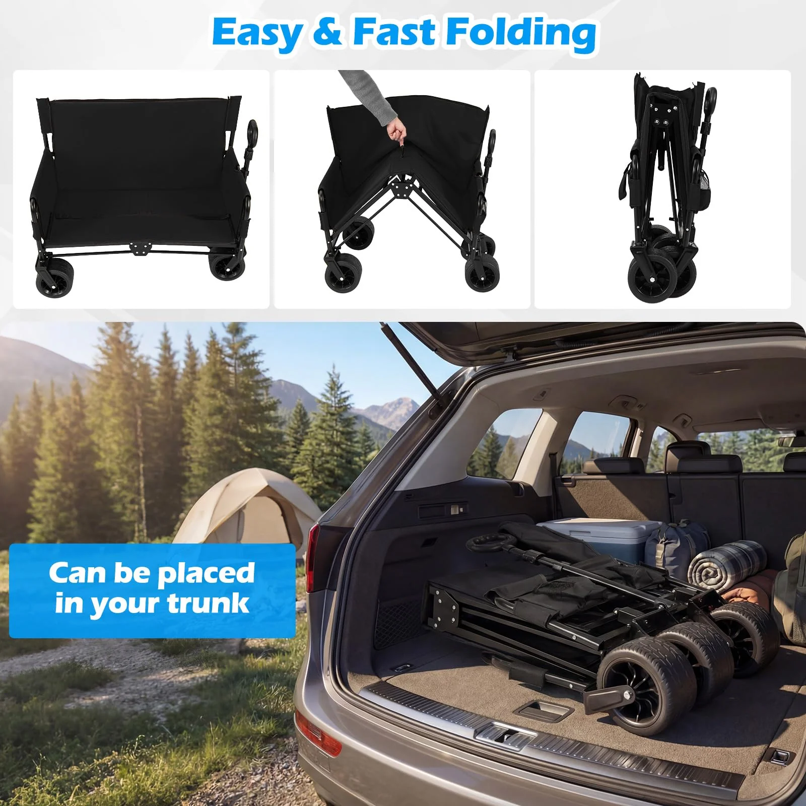 Goplus 2-in-1 Wagon Bench Seat Combo with Adjustable Push/Pull Handle & Soft Cushions - Image 5
