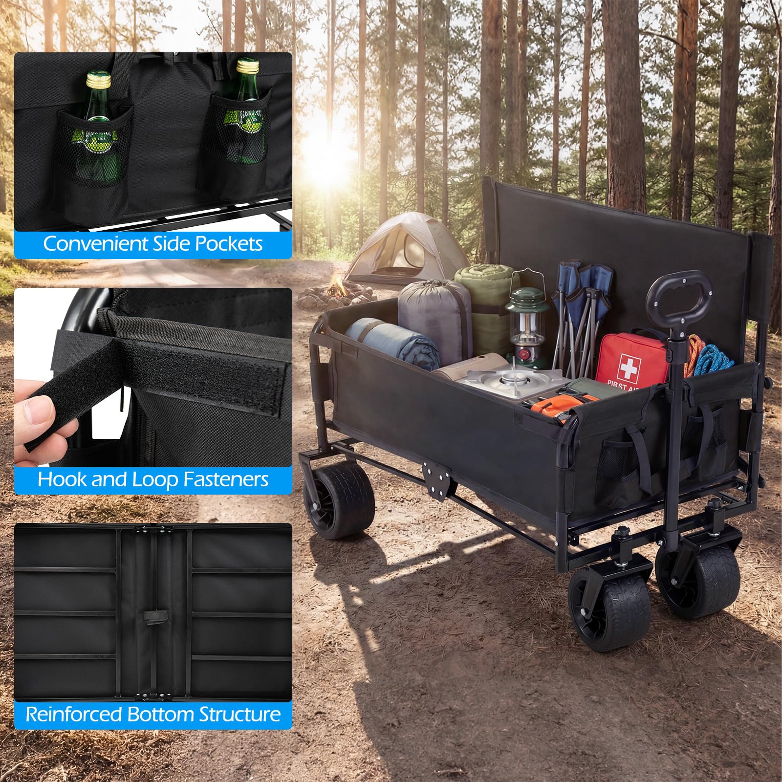 Goplus 2-in-1 Wagon Bench Seat Combo with Adjustable Push/Pull Handle & Soft Cushions - Image 8