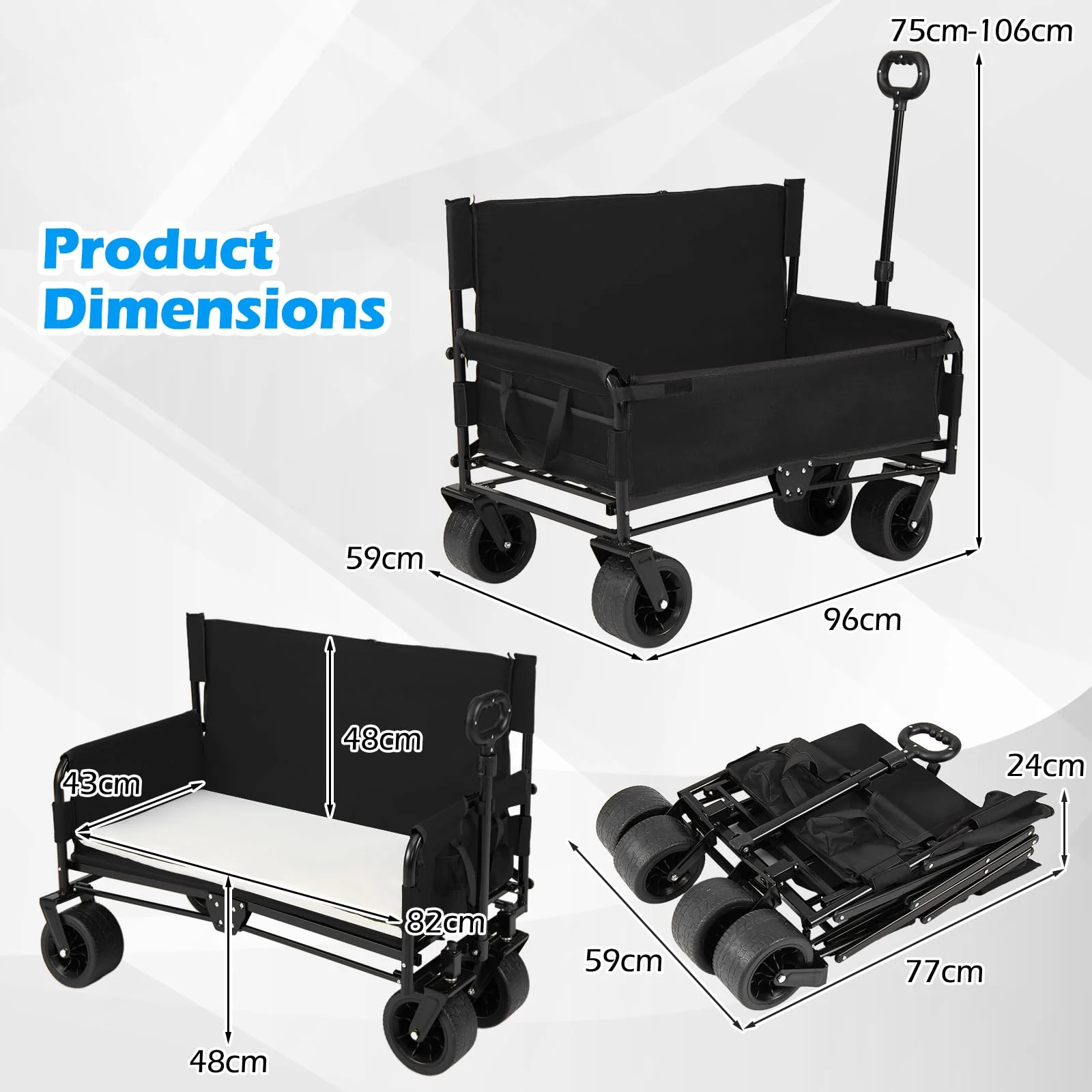 Goplus 2-in-1 Wagon Bench Seat Combo with Adjustable Push/Pull Handle & Soft Cushions - Image 9