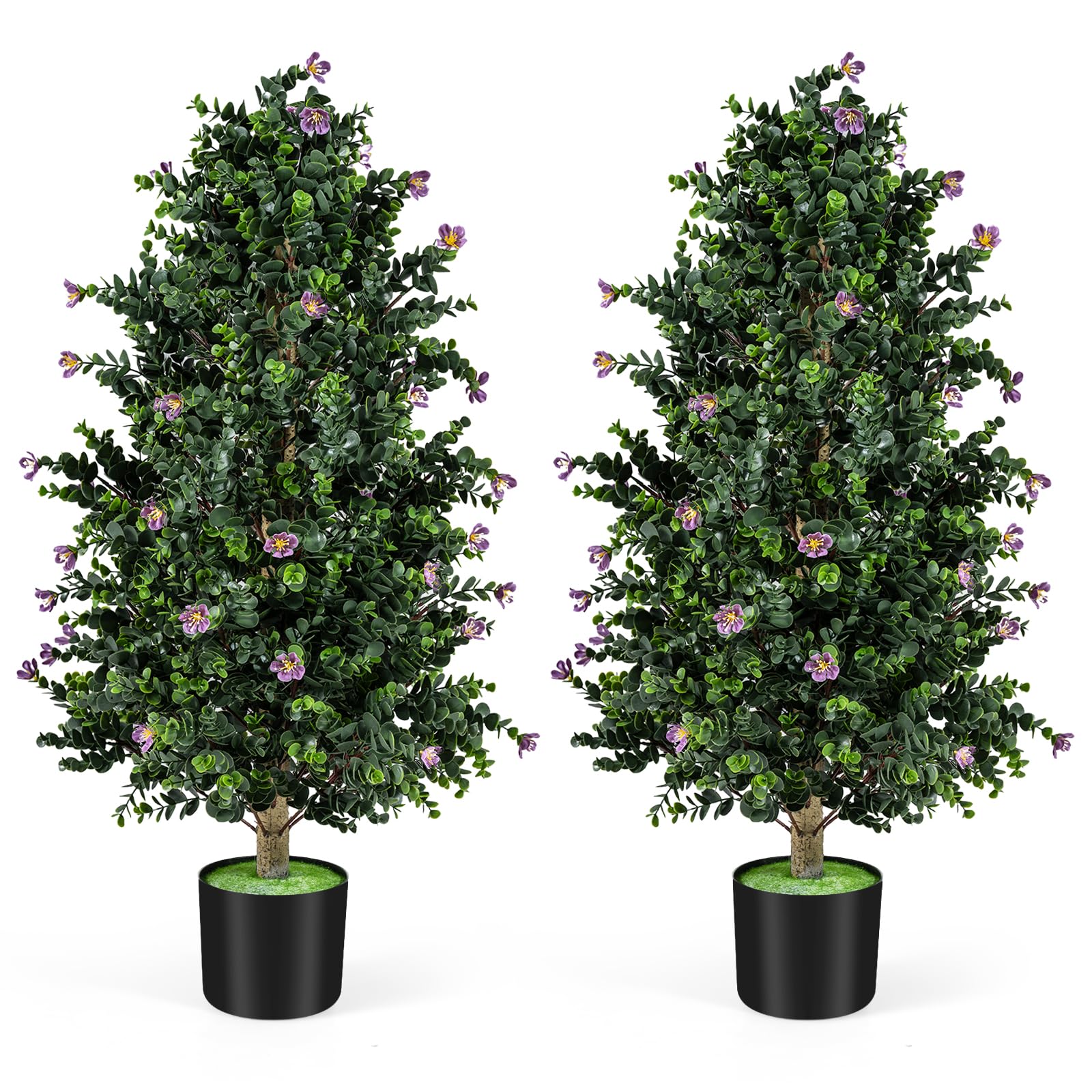 Goplus 2 Pack 36" Artificial Topiary Cone Tree w/49 Flowers