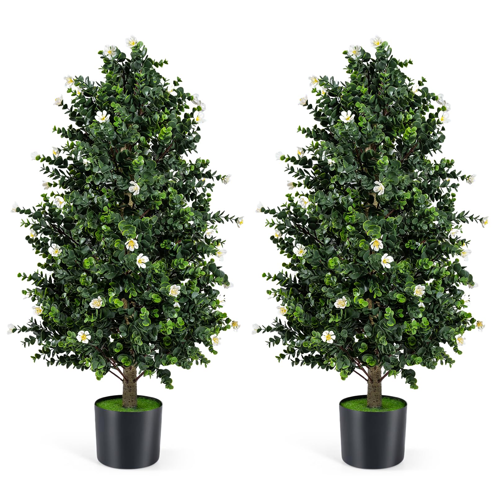 Goplus 2 Pack 36" Artificial Topiary Cone Tree w/49 Flowers - Image 2
