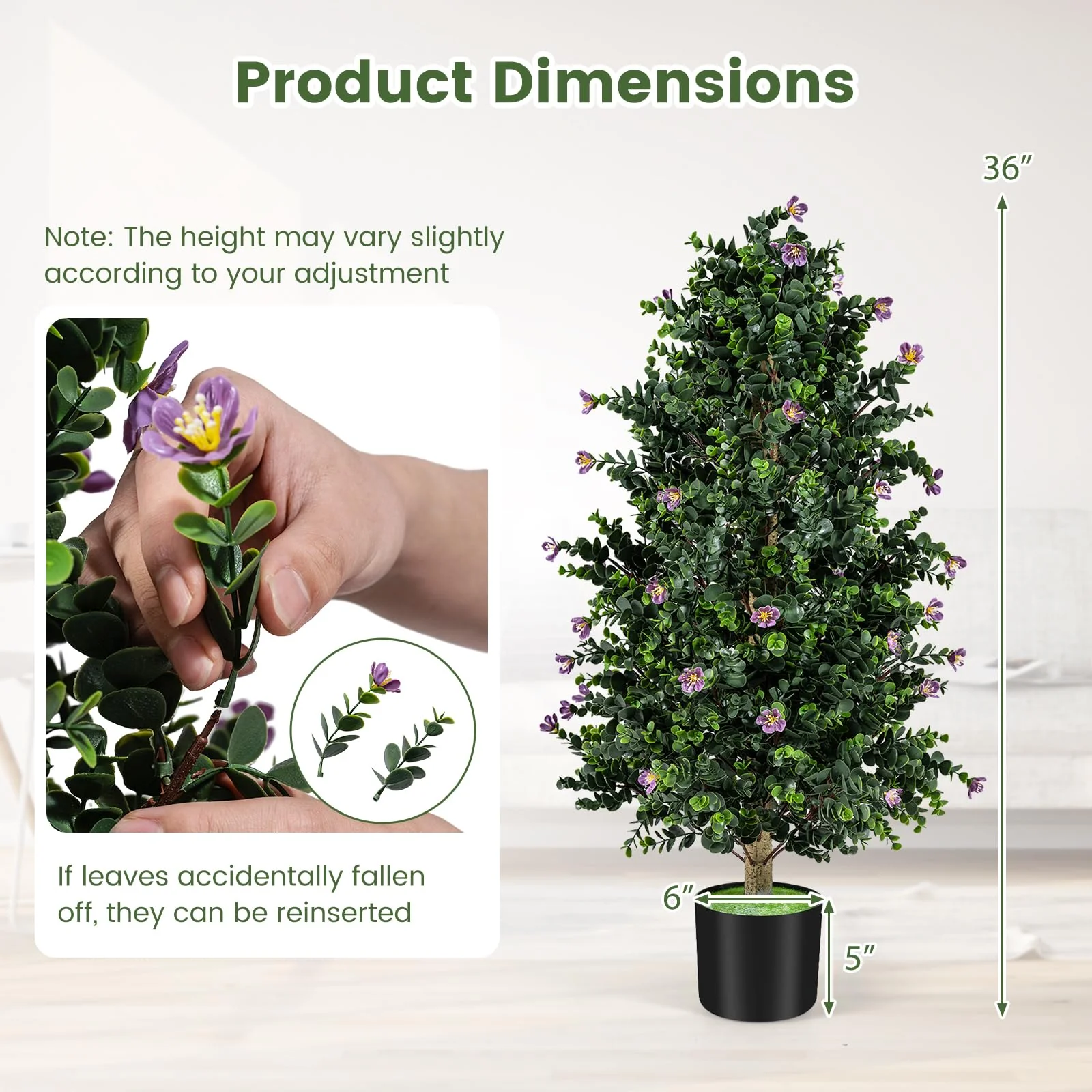 Goplus 2 Pack 36" Artificial Topiary Cone Tree w/49 Flowers - Image 6