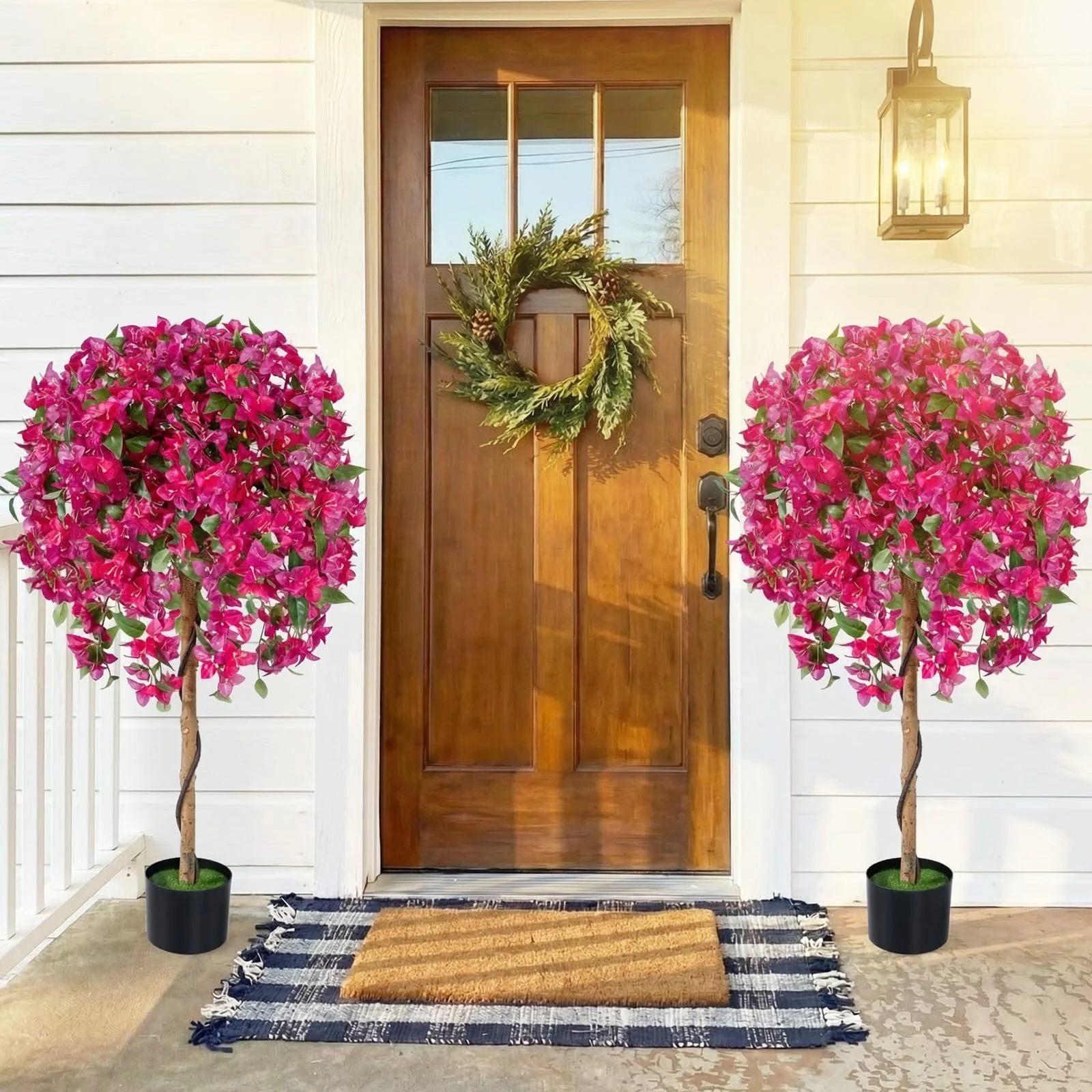 Goplus 2 Pack Artificial Azalea Trees with Vivid Blooming Flowers for Indoor Outdoor Decor - Image 2