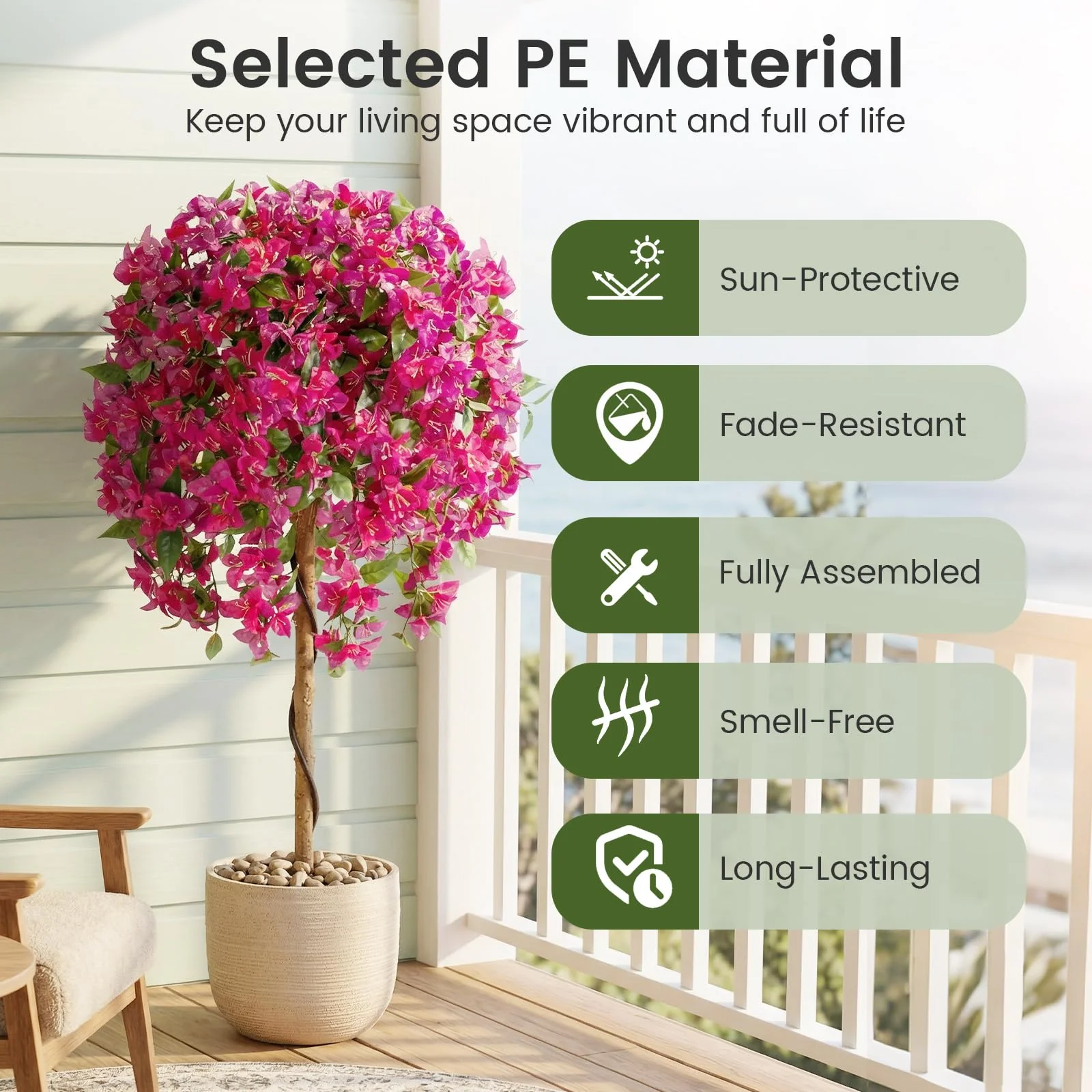 Goplus 2 Pack Artificial Azalea Trees with Vivid Blooming Flowers for Indoor Outdoor Decor - Image 3