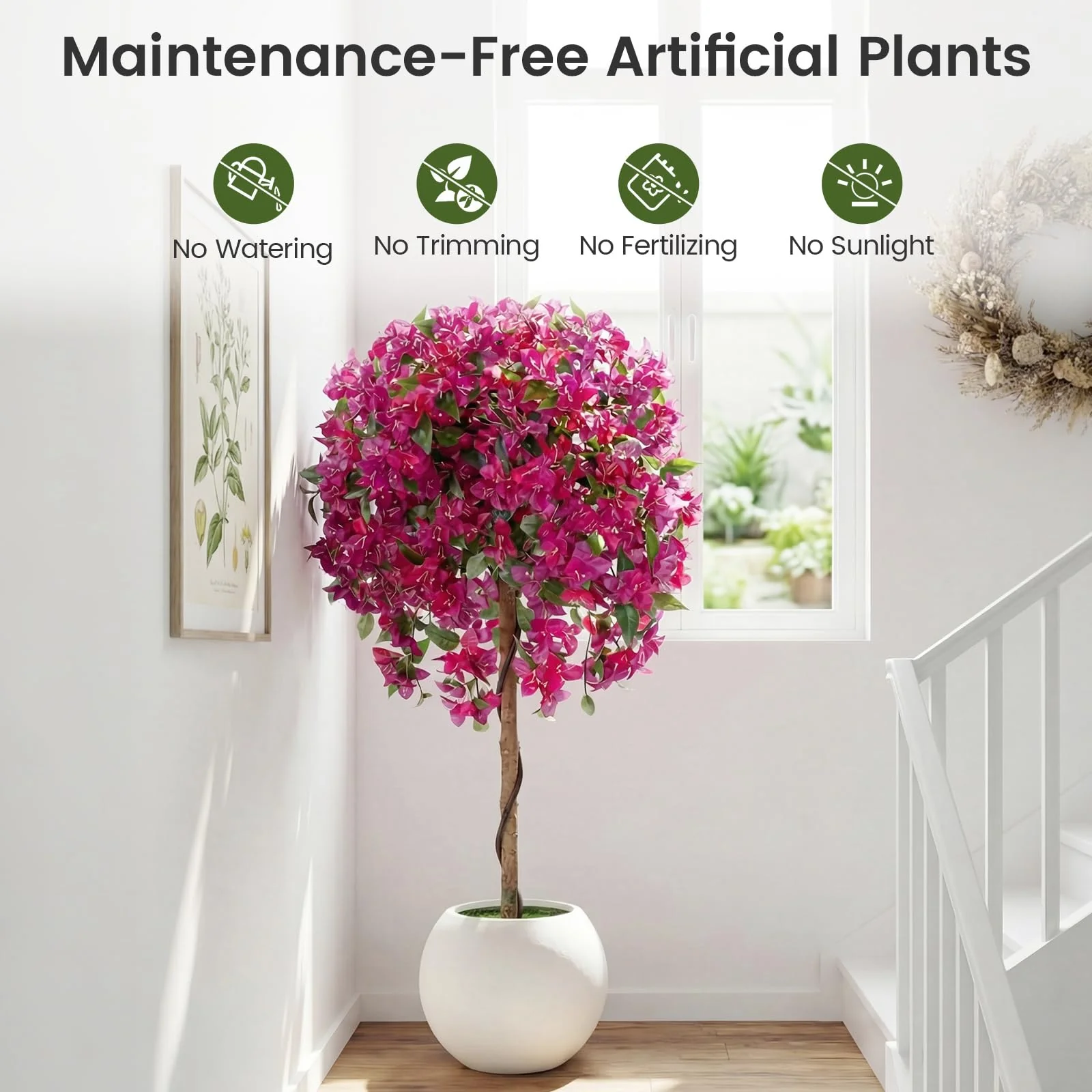 Goplus 2 Pack Artificial Azalea Trees with Vivid Blooming Flowers for Indoor Outdoor Decor - Image 6