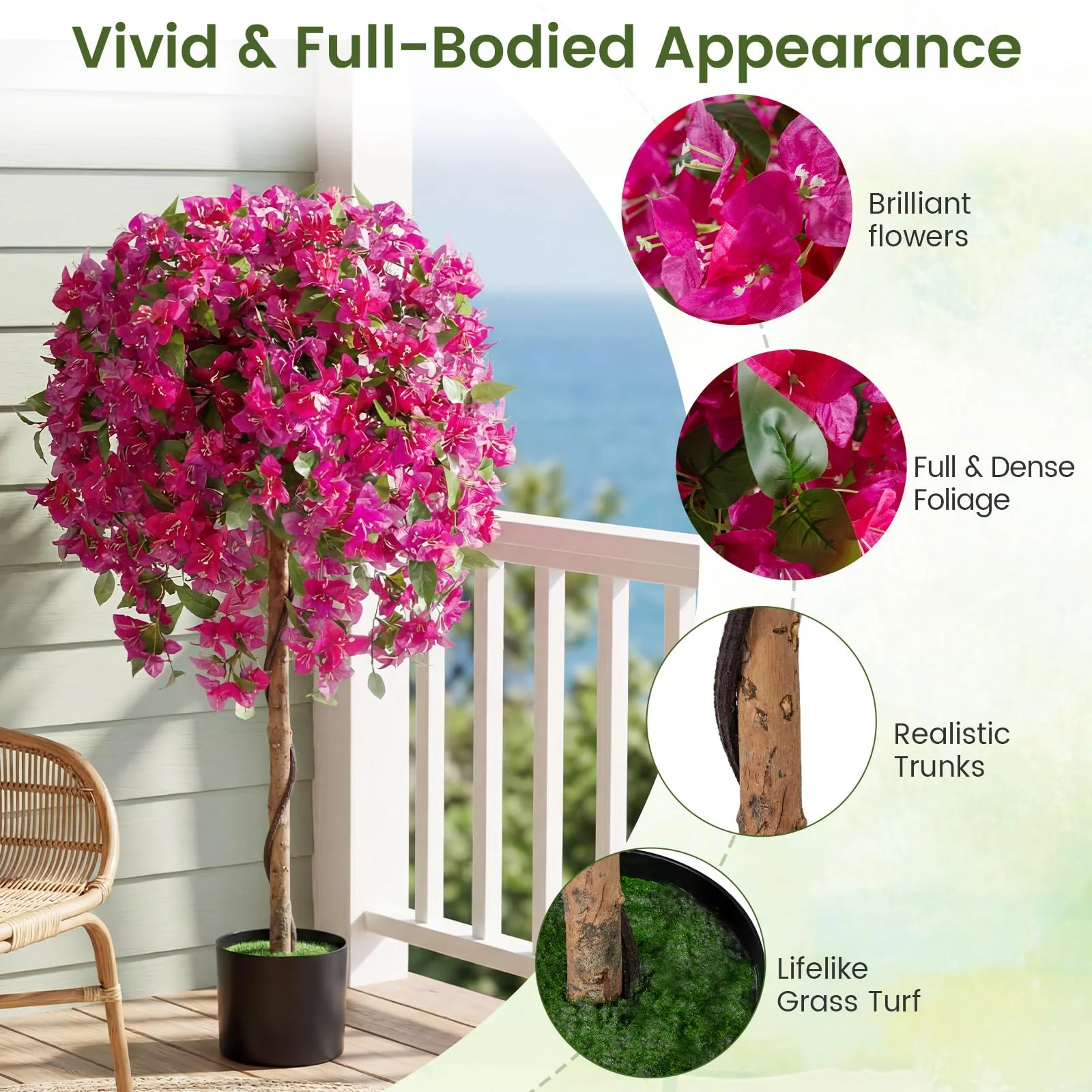 Goplus 2 Pack Artificial Azalea Trees with Vivid Blooming Flowers for Indoor Outdoor Decor - Image 8