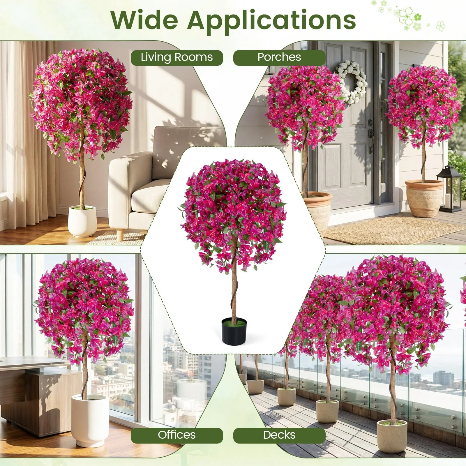 Goplus 2 Pack Artificial Azalea Trees with Vivid Blooming Flowers for Indoor Outdoor Decor - Image 9