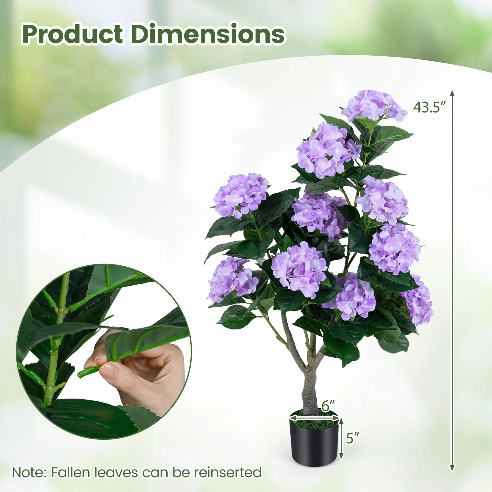 Goplus 2 Pack Artificial Hydrangea Tree w/11 Flowers & Realistic Trunk in Plastic Nursery Pot - Image 7