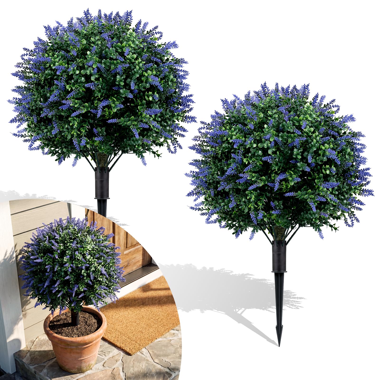 Goplus 2 Pack Artificial Lavender Boxwood Topiary Ball Trees 27.5" Faux Floral Shrubs