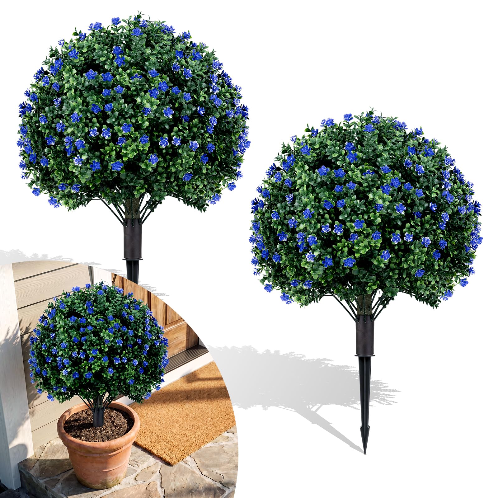 Goplus 2 Pack Artificial Lavender Boxwood Topiary Ball Trees 27.5" Faux Floral Shrubs - Image 10