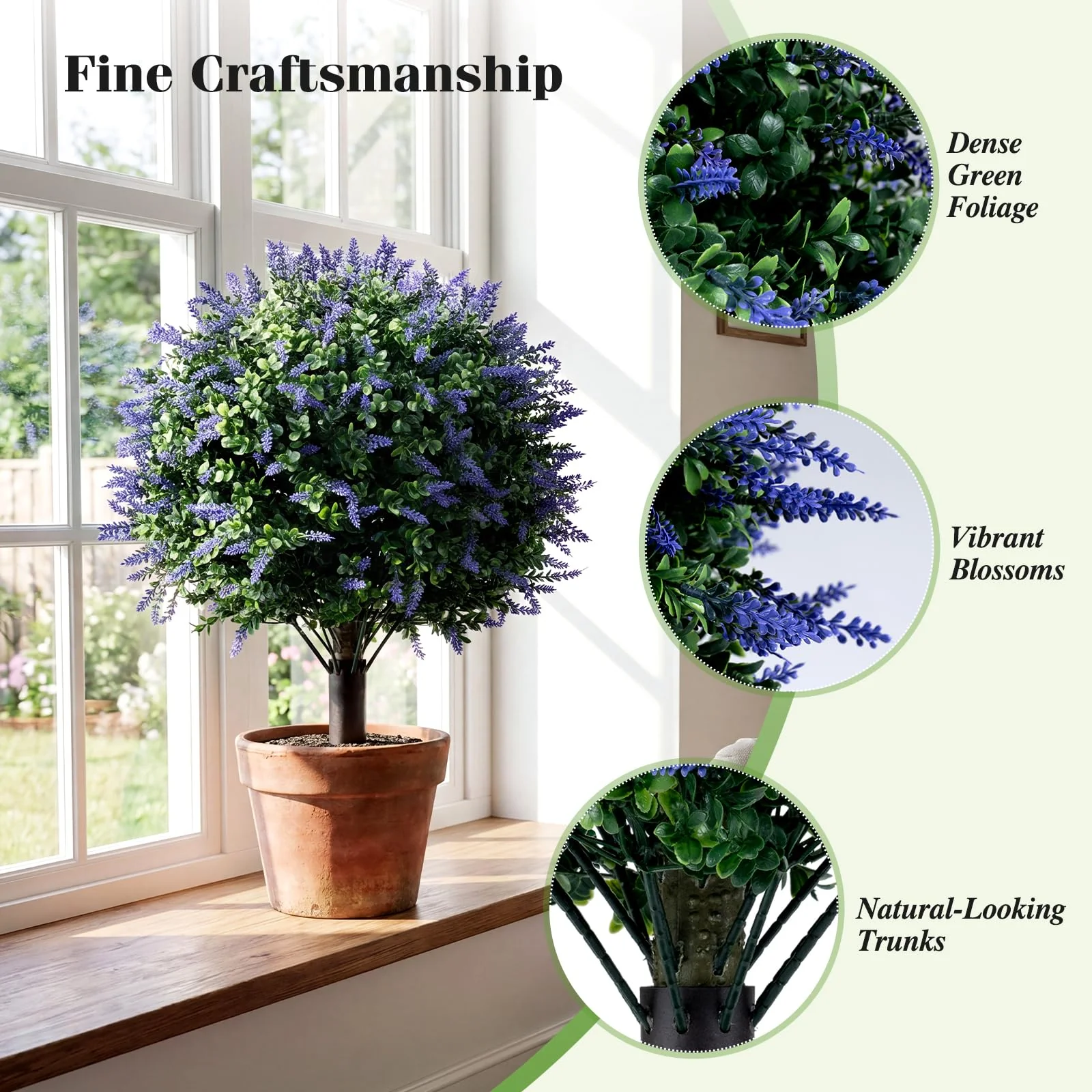 Goplus 2 Pack Artificial Lavender Boxwood Topiary Ball Trees 27.5" Faux Floral Shrubs - Image 4