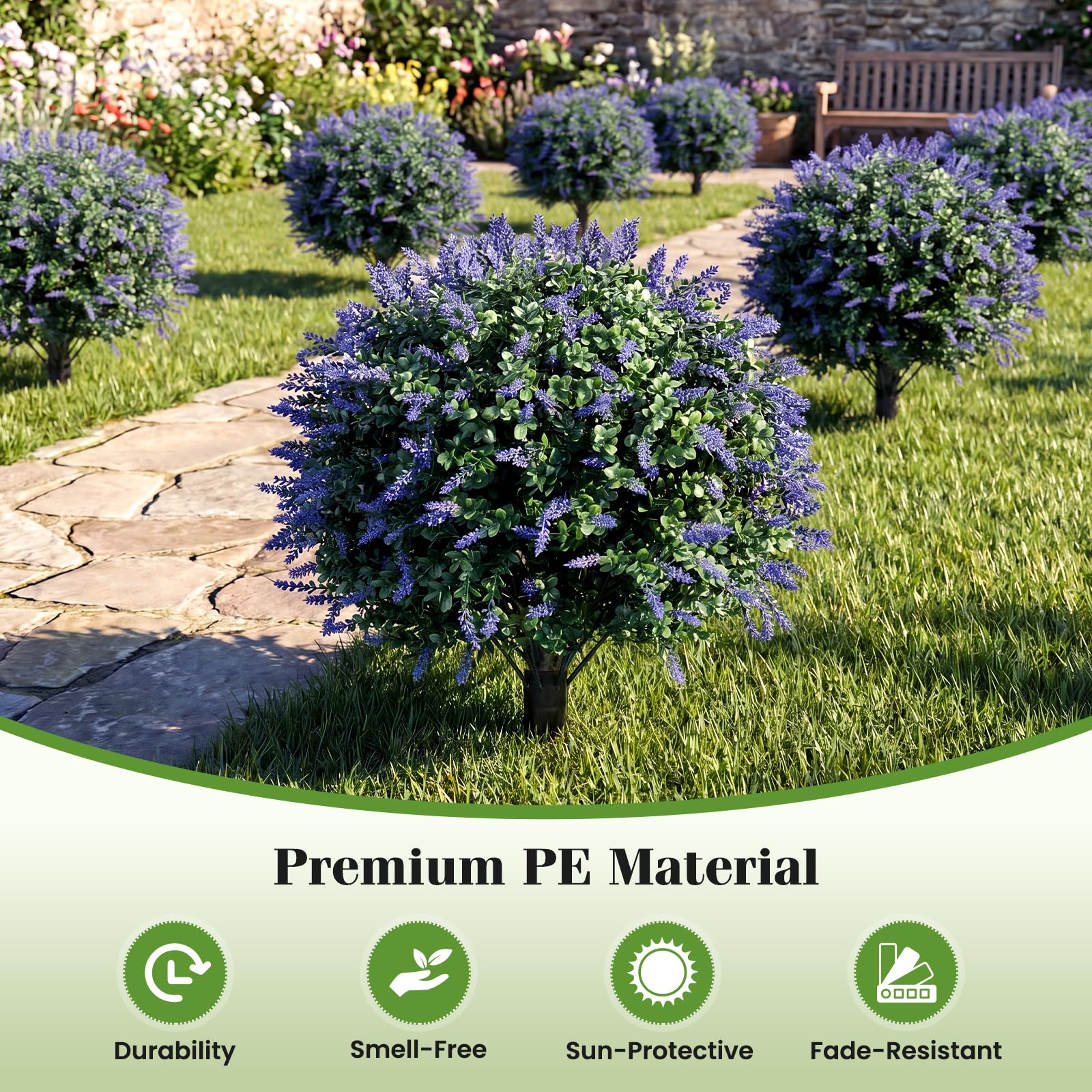 Goplus 2 Pack Artificial Lavender Boxwood Topiary Ball Trees 27.5" Faux Floral Shrubs - Image 5