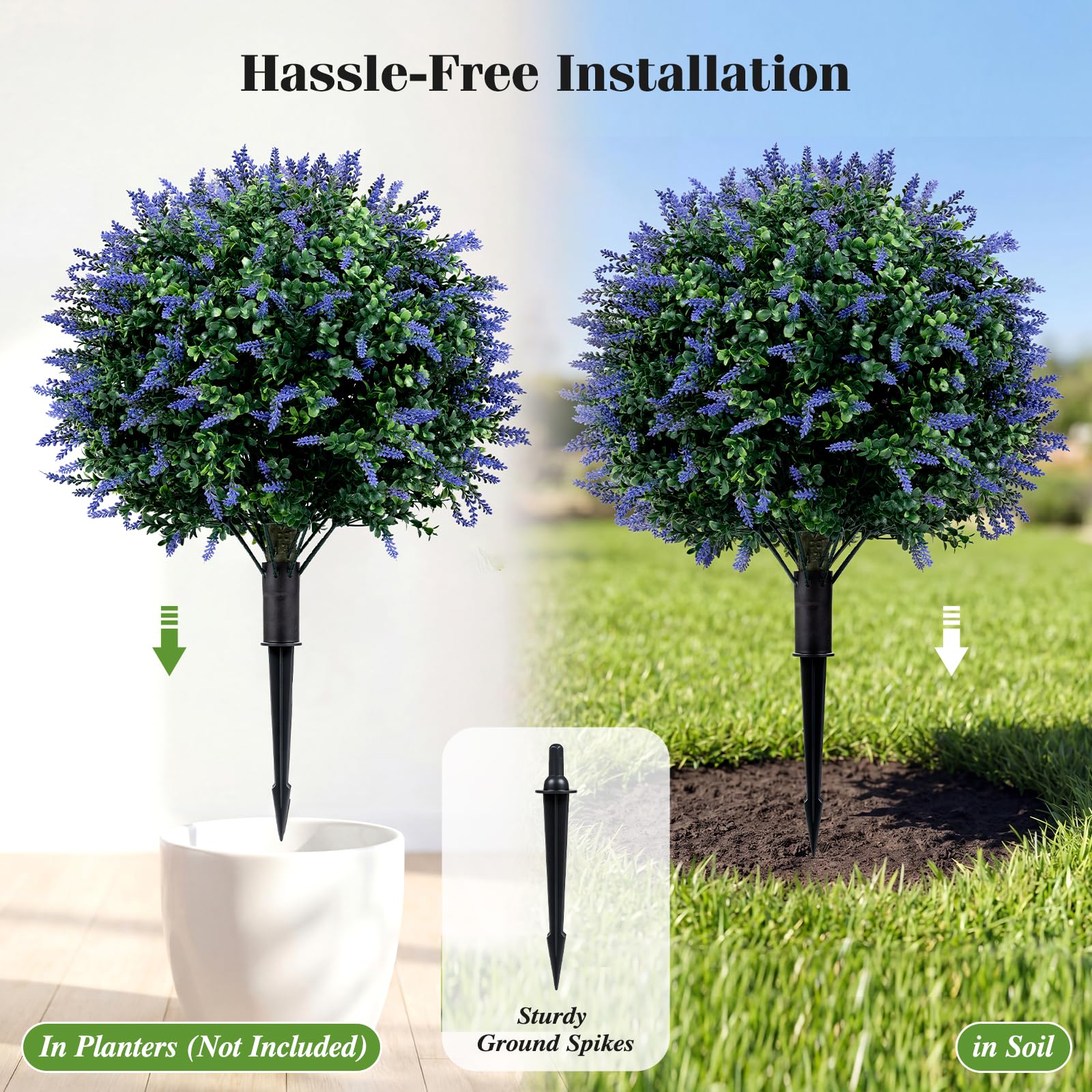 Goplus 2 Pack Artificial Lavender Boxwood Topiary Ball Trees 27.5" Faux Floral Shrubs - Image 6