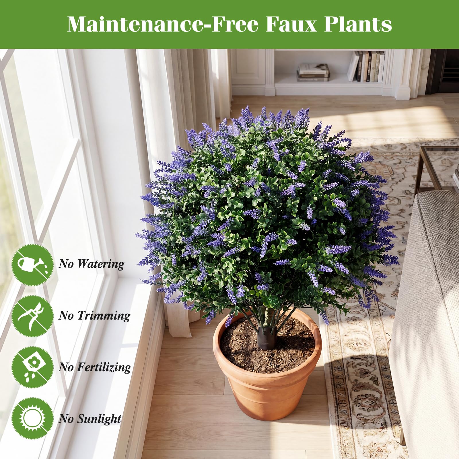 Goplus 2 Pack Artificial Lavender Boxwood Topiary Ball Trees 27.5" Faux Floral Shrubs - Image 7