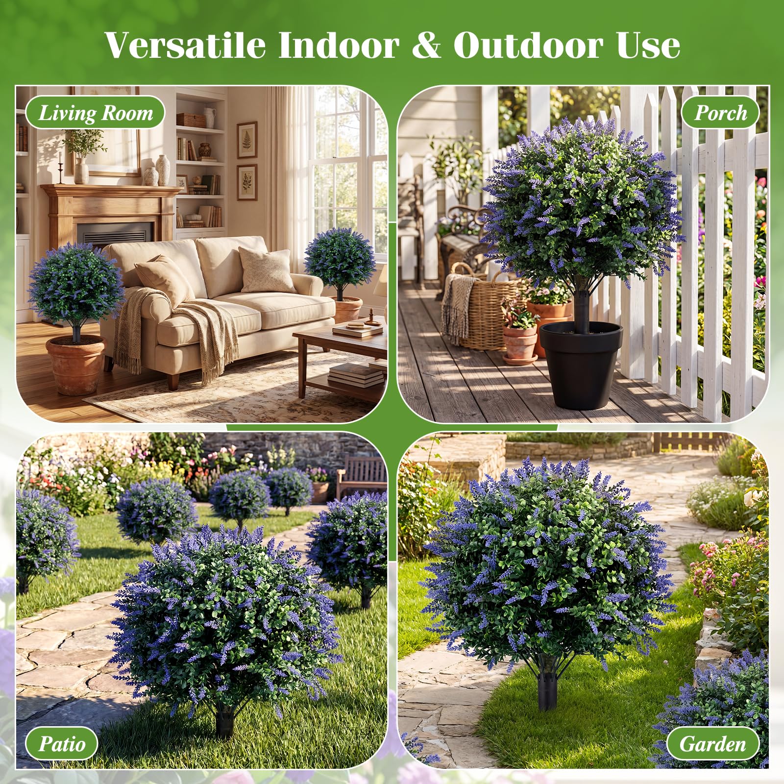 Goplus 2 Pack Artificial Lavender Boxwood Topiary Ball Trees 27.5" Faux Floral Shrubs - Image 8