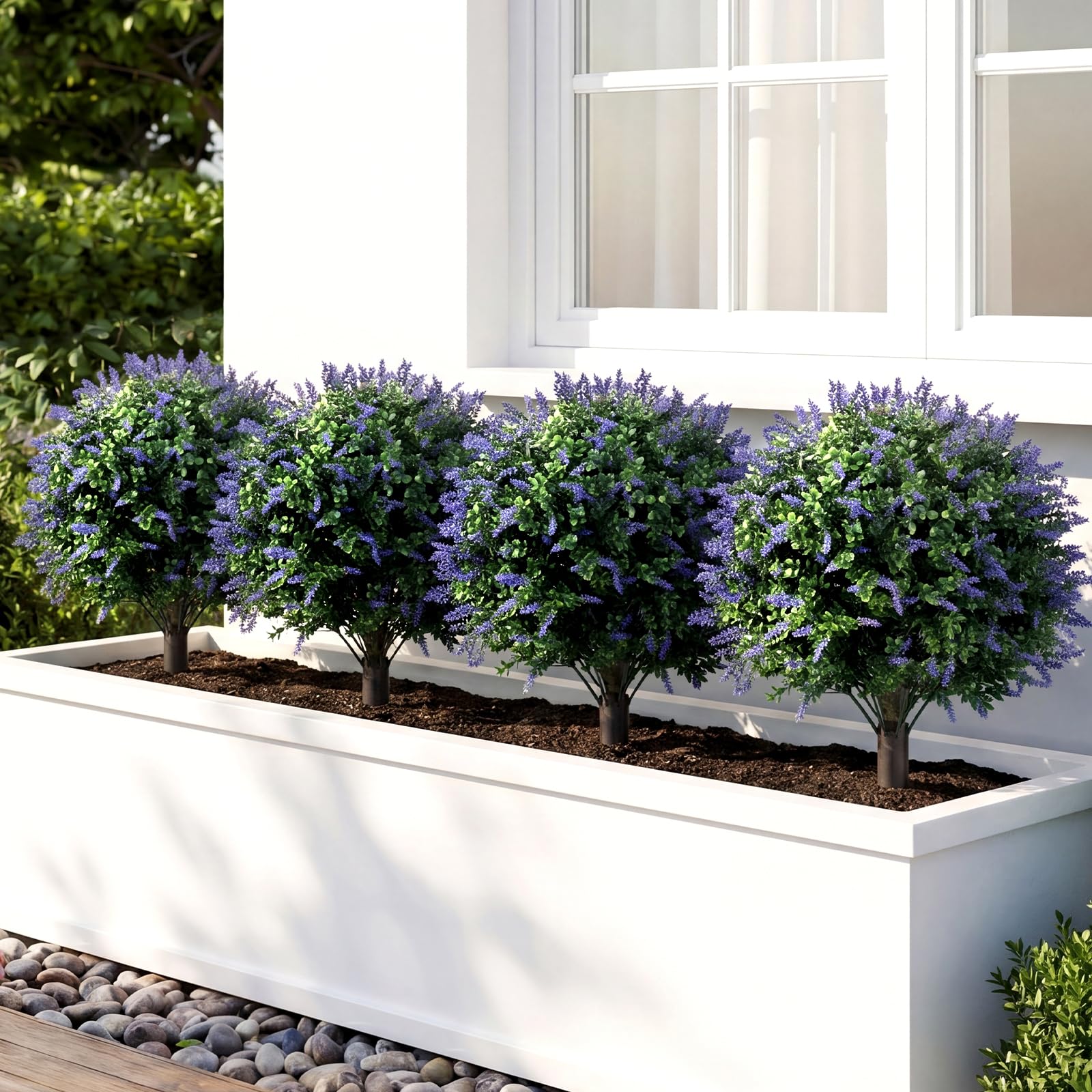 Goplus 2 Pack Artificial Lavender Boxwood Topiary Ball Trees 27.5" Faux Floral Shrubs - Image 9