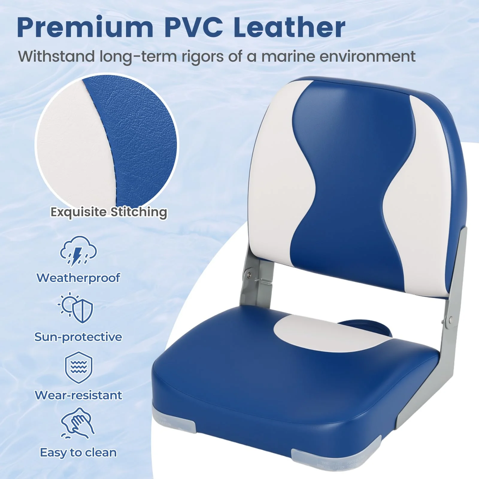 Goplus 2-Pack Boat Seats with Thick Sponge Padding - Wavy Blue - Image 3
