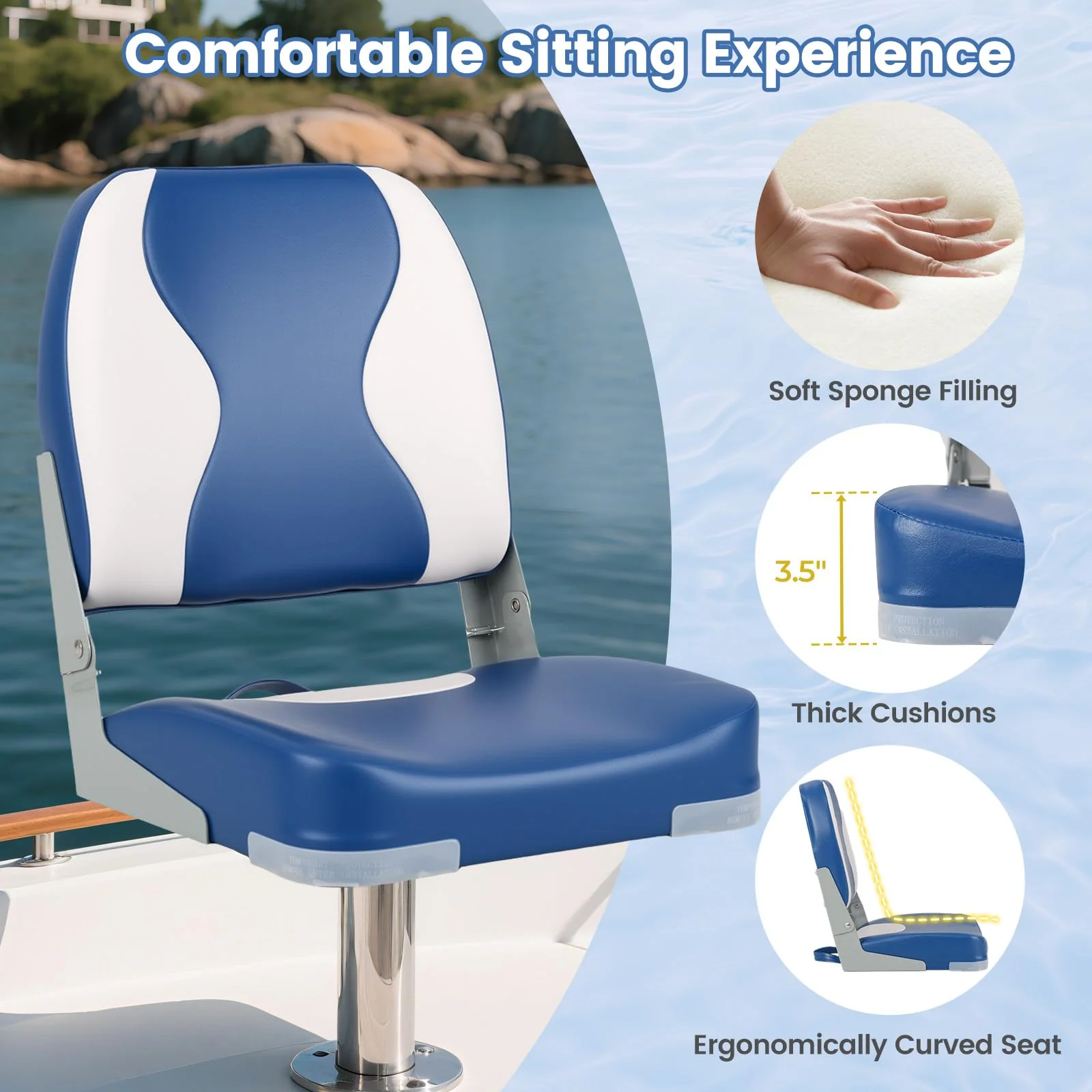 Goplus 2-Pack Boat Seats with Thick Sponge Padding - Wavy Blue - Image 4