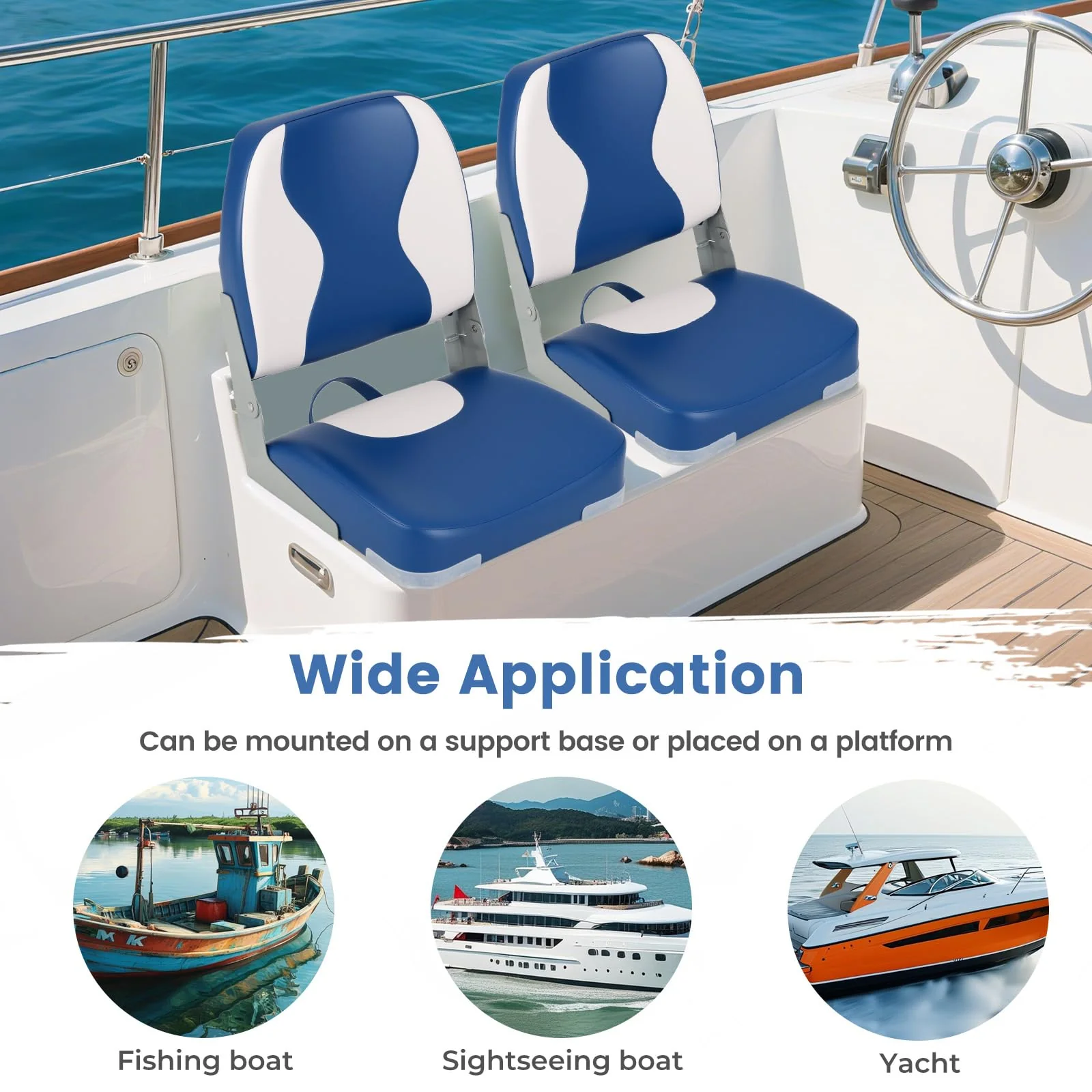 Goplus 2-Pack Boat Seats with Thick Sponge Padding - Wavy Blue - Image 7
