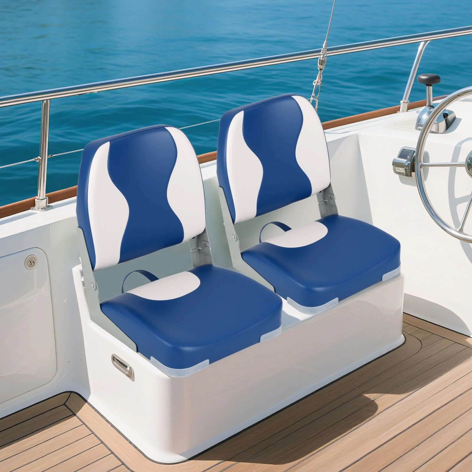 Goplus 2-Pack Boat Seats with Thick Sponge Padding - Wavy Blue - Image 8