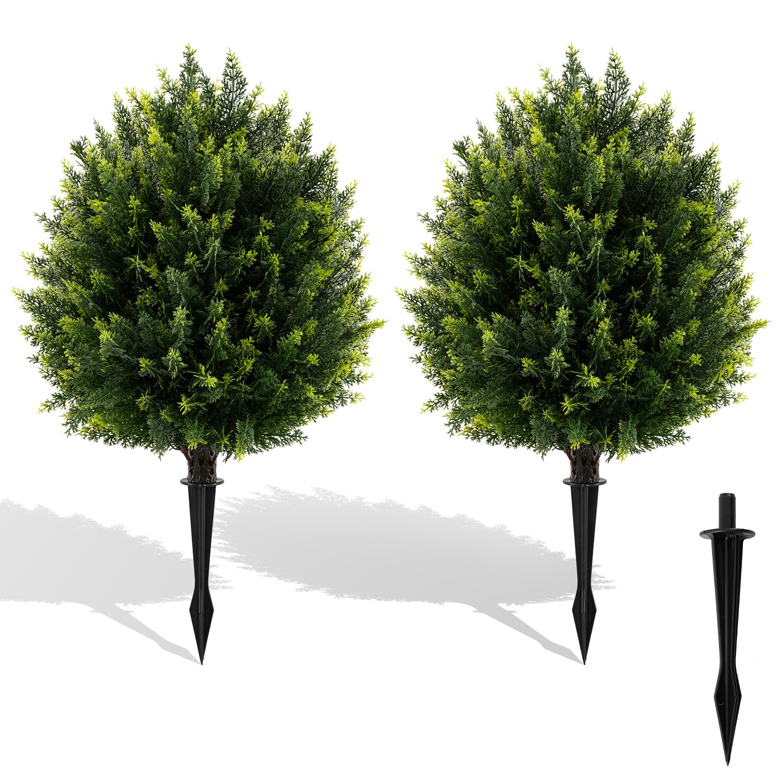 Goplus 2 Pack Faux Cedar Bushes with Ground Spike Sun-Protective Fake Shrub Plants