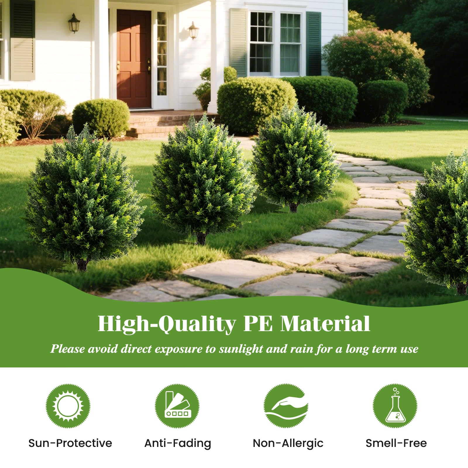 Goplus 2 Pack Faux Cedar Bushes with Ground Spike Sun-Protective Fake Shrub Plants - Image 3