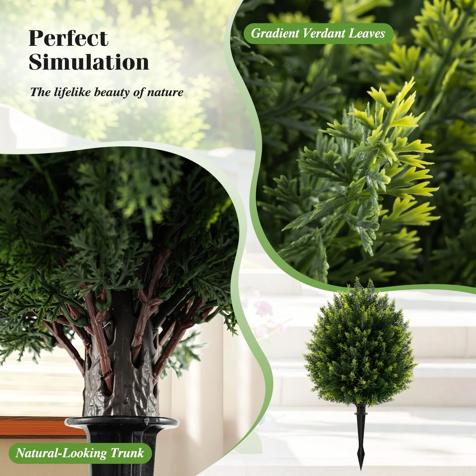Goplus 2 Pack Faux Cedar Bushes with Ground Spike Sun-Protective Fake Shrub Plants - Image 4
