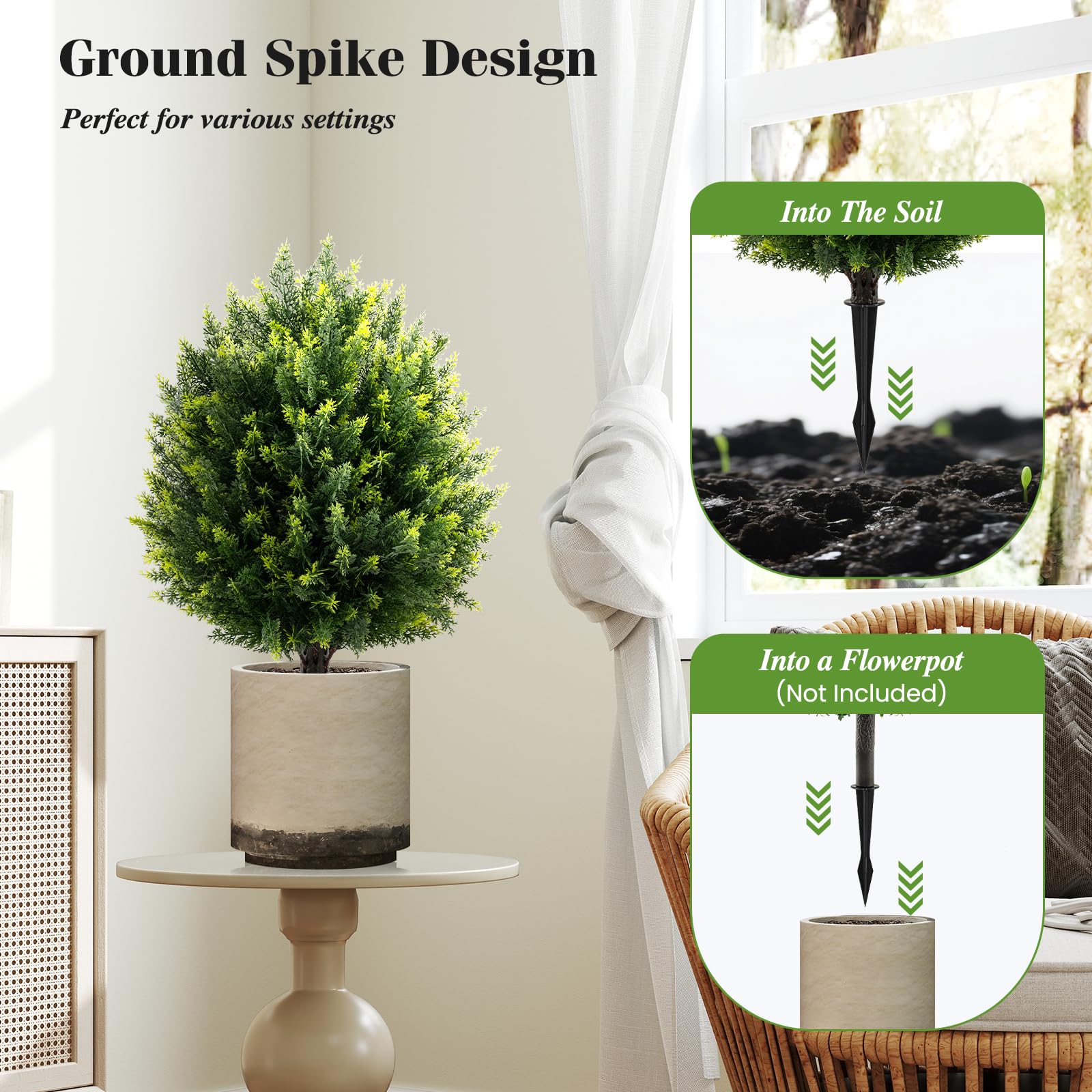Goplus 2 Pack Faux Cedar Bushes with Ground Spike Sun-Protective Fake Shrub Plants - Image 5