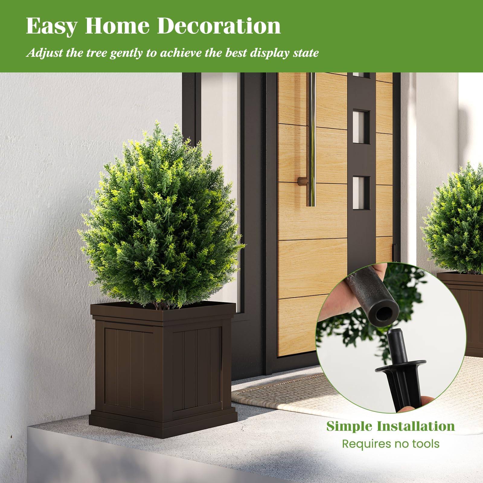 Goplus 2 Pack Faux Cedar Bushes with Ground Spike Sun-Protective Fake Shrub Plants - Image 6