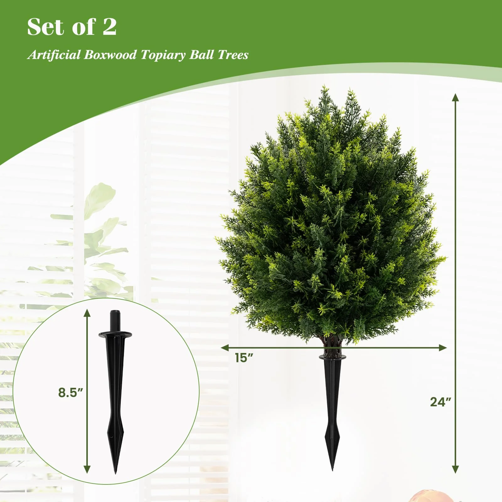 Goplus 2 Pack Faux Cedar Bushes with Ground Spike Sun-Protective Fake Shrub Plants - Image 7