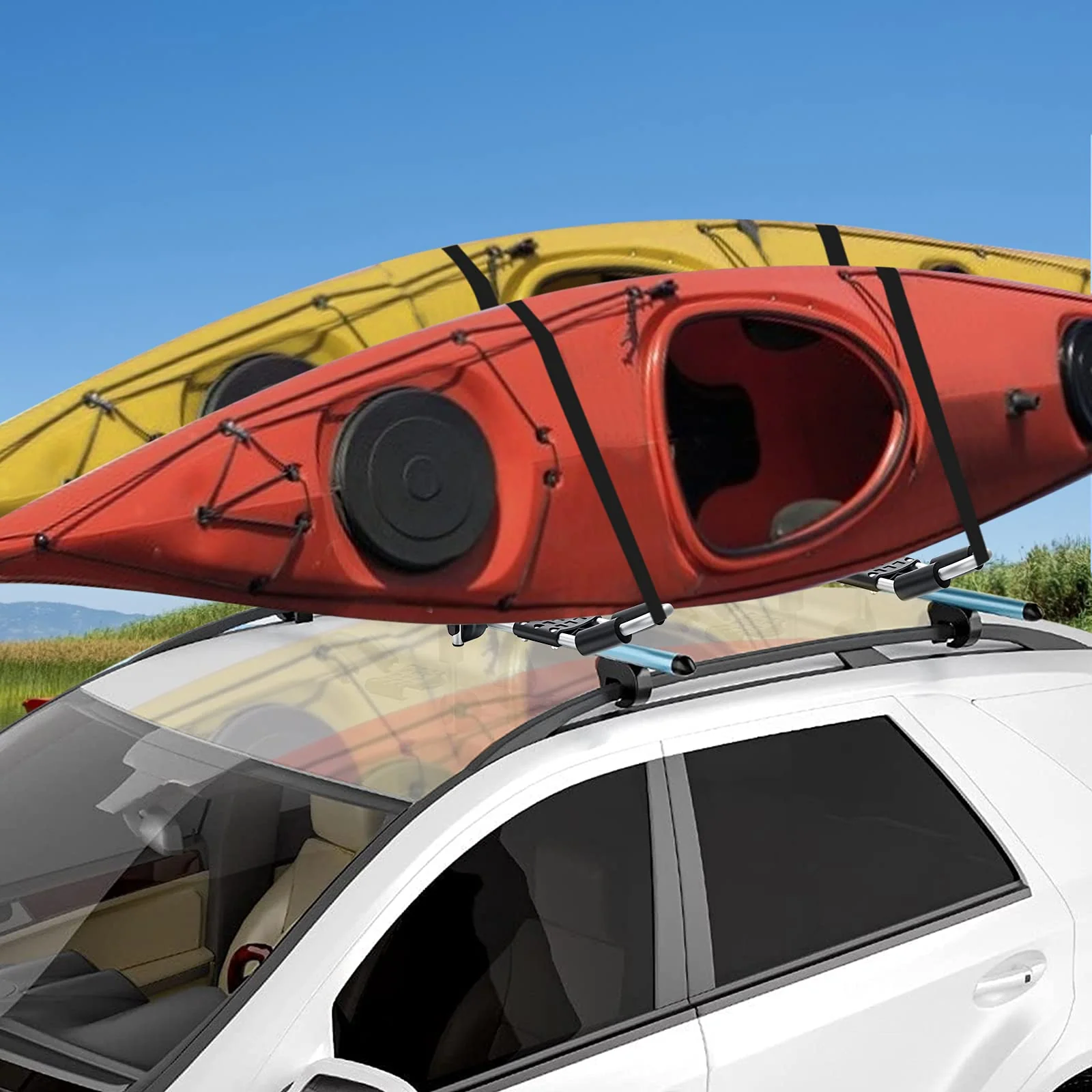 Goplus 2 Pair J-Bar Kayak Roof Rack, Universal Folding Rack Carrier for Canoe, SUP - Image 5