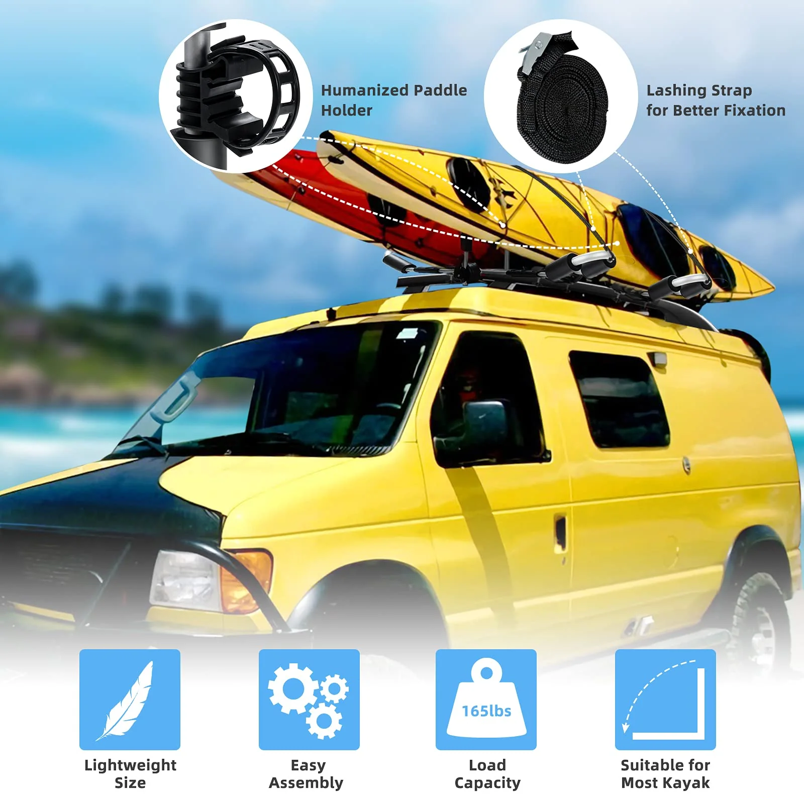 Goplus 2 Pair J-Bar Kayak Roof Rack, Universal Folding Rack Carrier for Canoe, SUP - Image 6
