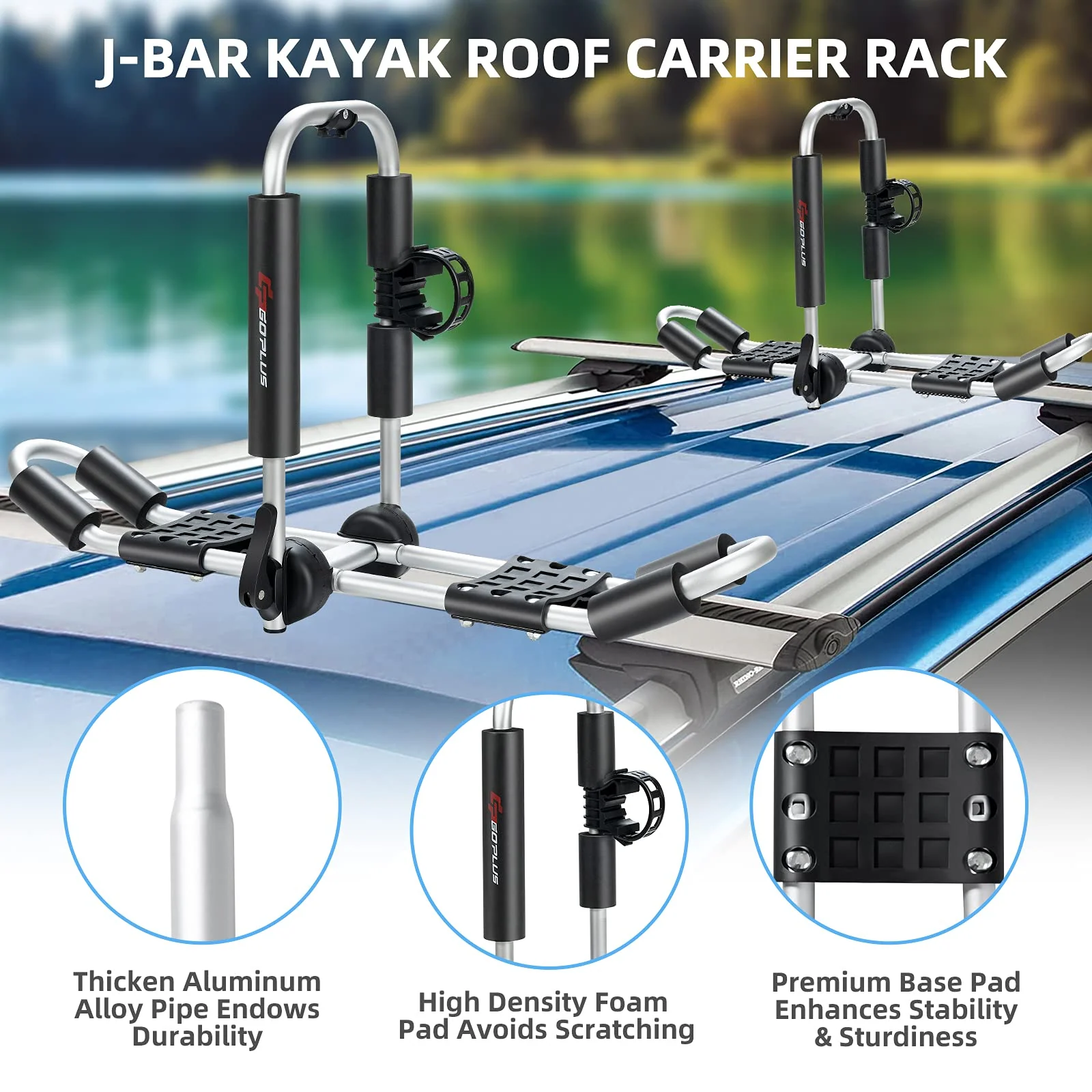 Goplus 2 Pair J-Bar Kayak Roof Rack, Universal Folding Rack Carrier for Canoe, SUP - Image 8